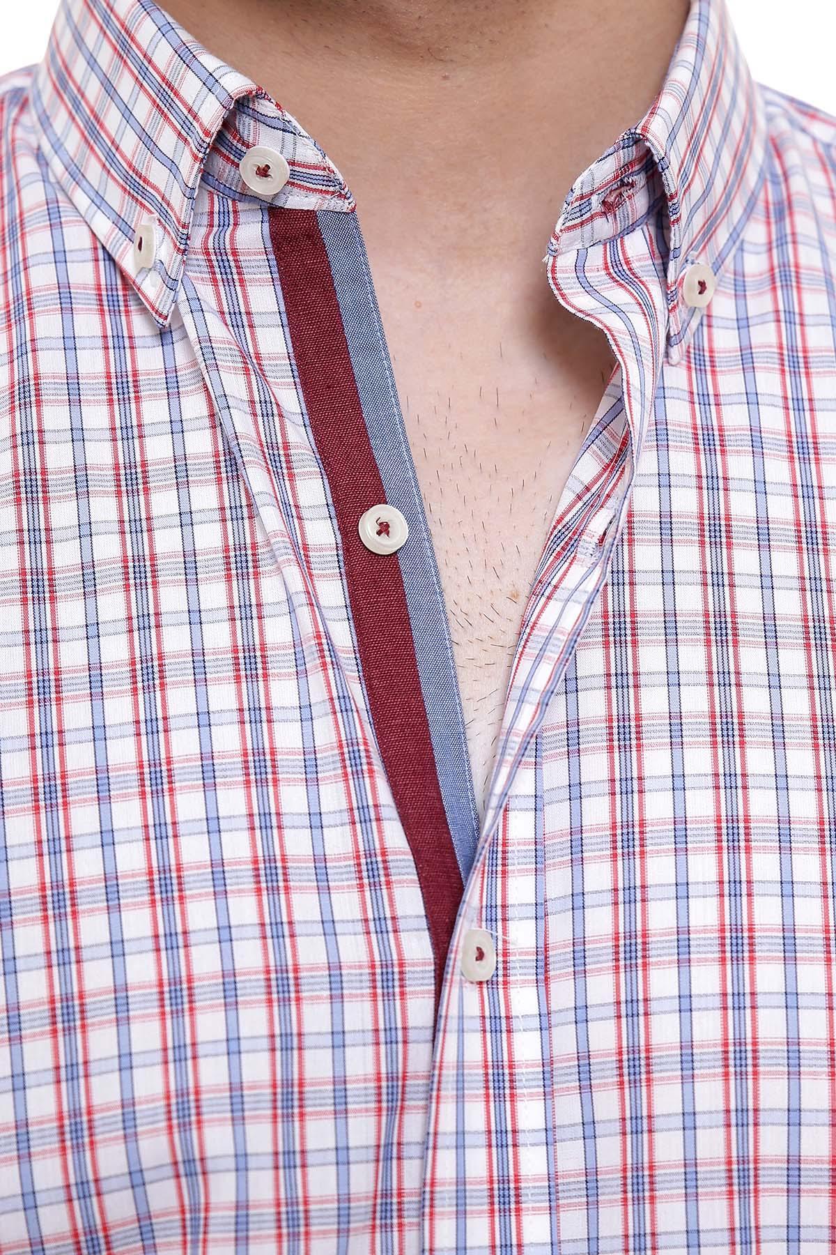 SEMI FORMAL SHIRTS BUTTON DOWN FULL SLEEVE RED WHITE at Charcoal Clothing