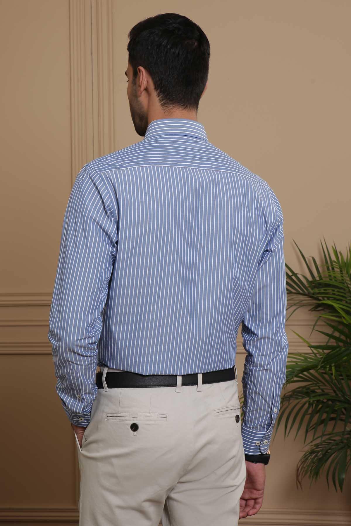 SEMI FORMAL SHIRTS BUTTON DOWN FULL SLEEVE SLIM FIT BLUE WHITE LINE at Charcoal Clothing