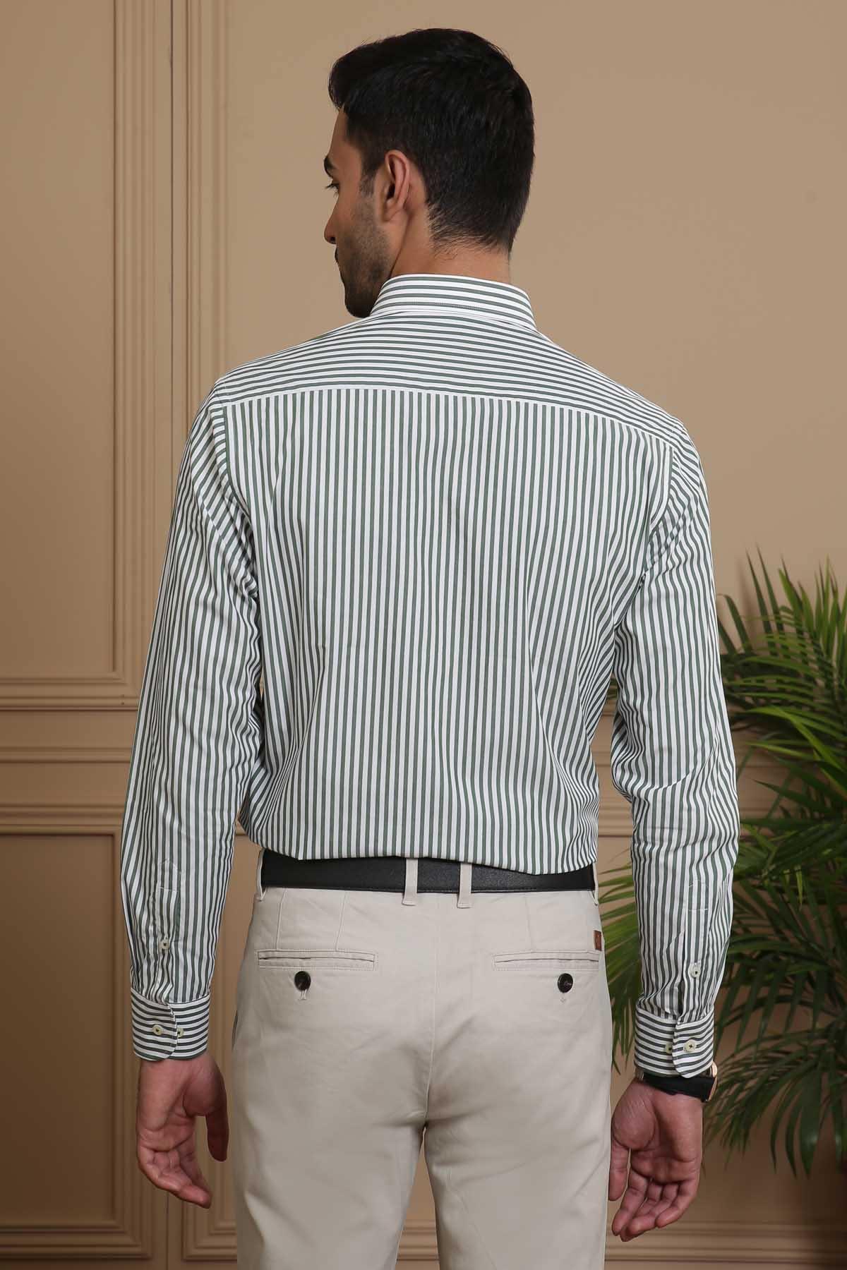 SEMI FORMAL SHIRTS BUTTON DOWN FULL SLEEVE SLIM FIT GREEN WHITE at Charcoal Clothing