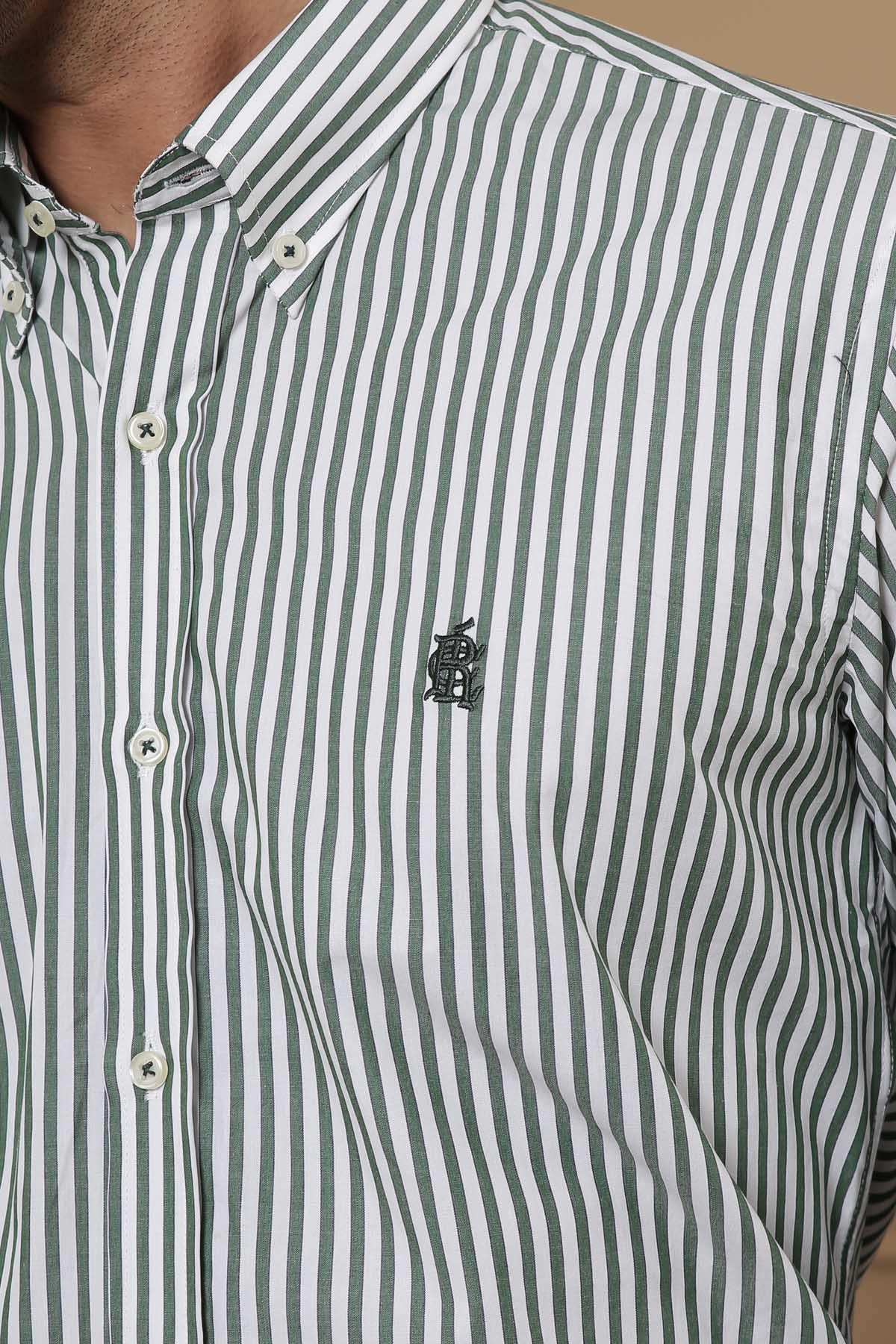SEMI FORMAL SHIRTS BUTTON DOWN FULL SLEEVE SLIM FIT GREEN WHITE at Charcoal Clothing