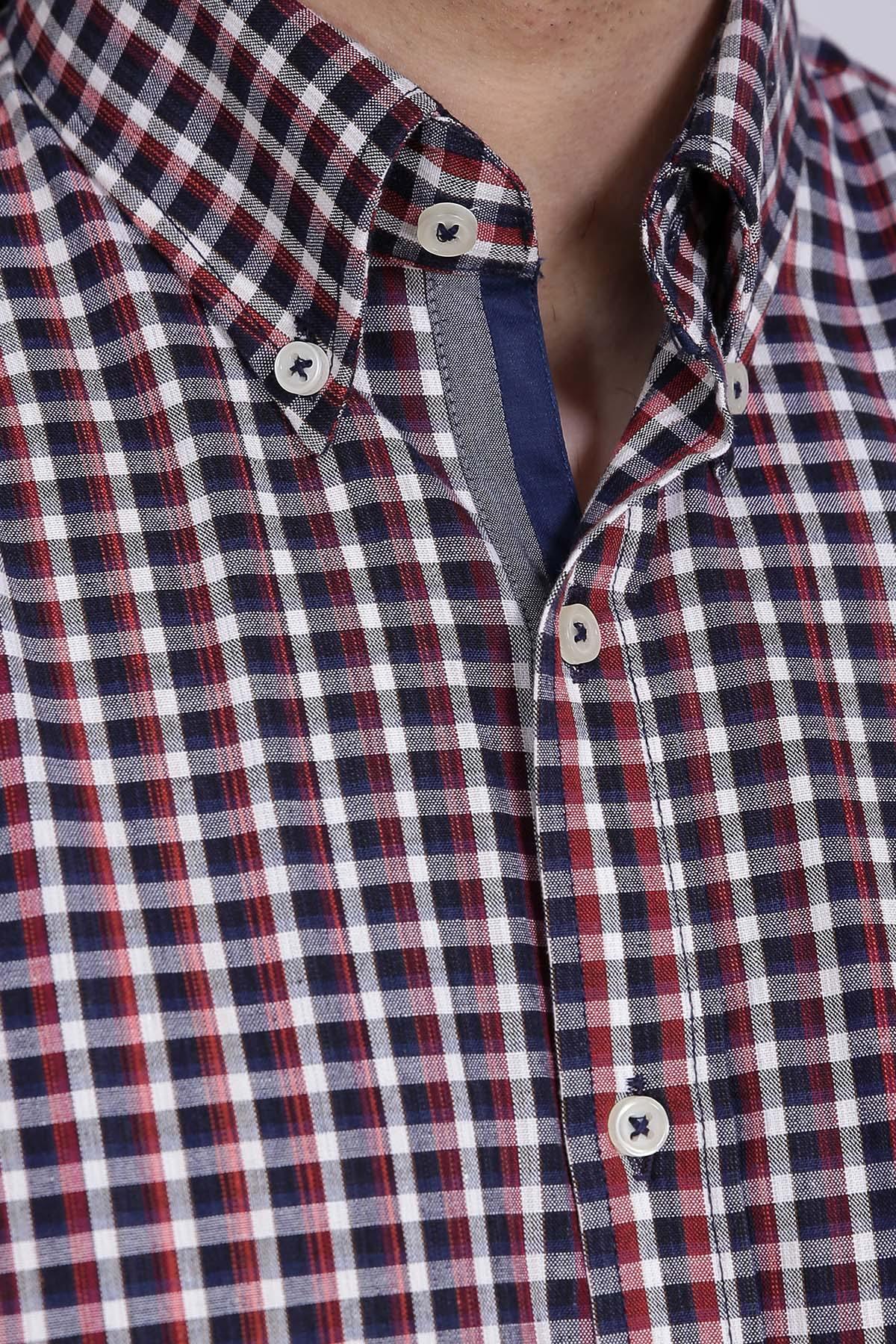 SEMI FORMAL SHIRTS BUTTON DOWN FULL WINTER SLEEVE MAROON NAVY at Charcoal Clothing