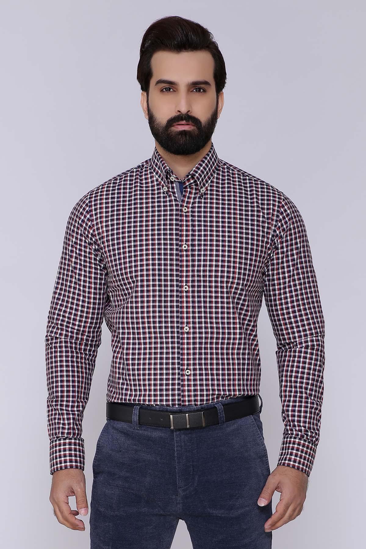 SEMI FORMAL SHIRTS BUTTON DOWN FULL WINTER SLEEVE MAROON NAVY at Charcoal Clothing