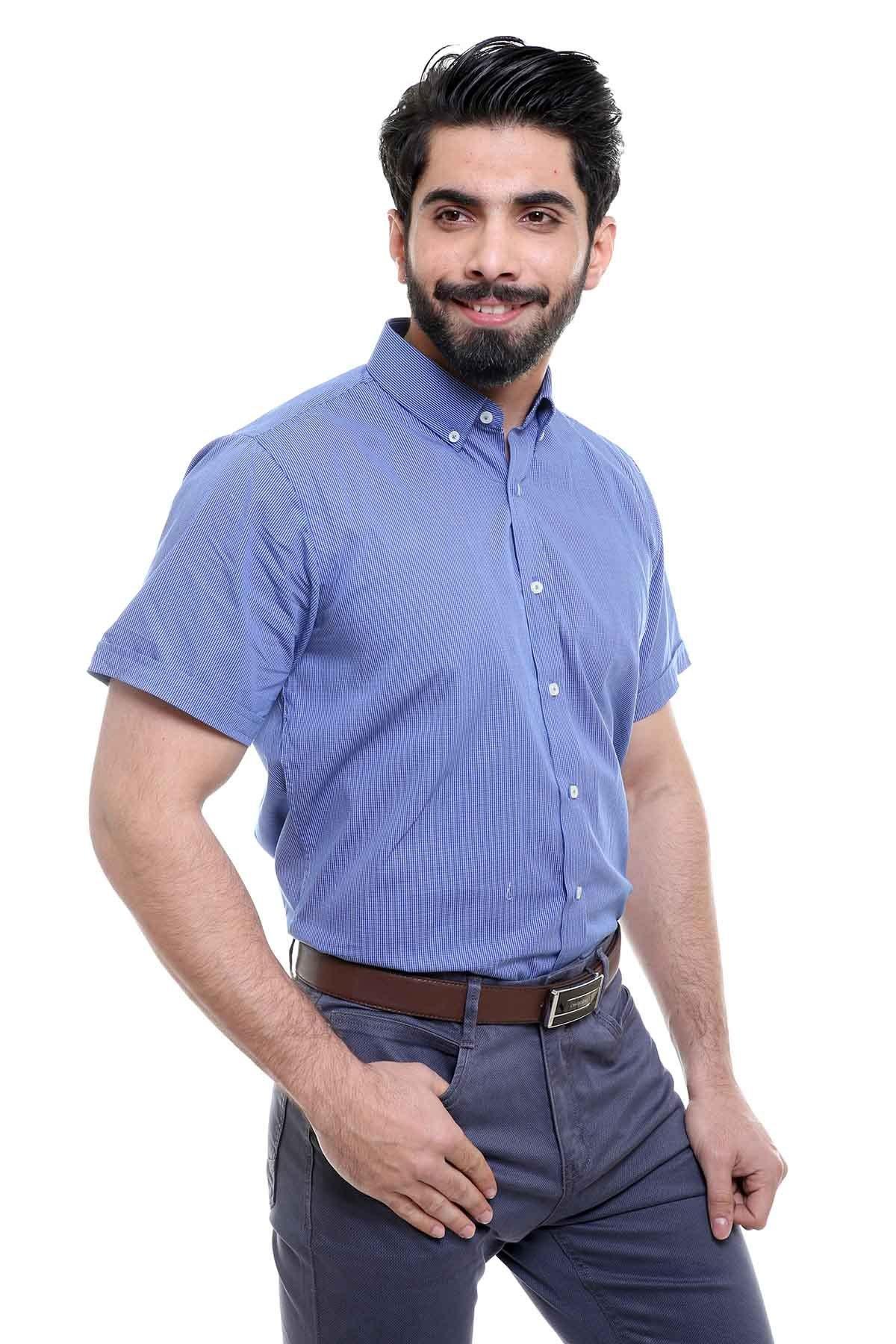 SEMI FORMAL SHIRTS BUTTON DOWN HALF SLEEVE INK BLUE at Charcoal Clothing