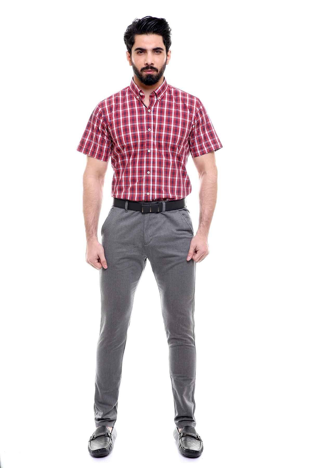 SEMI FORMAL SHIRTS BUTTON DOWN HALF SLEEVE MAHR0ON NAVY at Charcoal Clothing