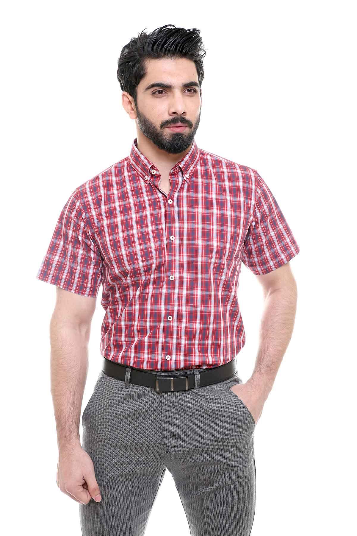 SEMI FORMAL SHIRTS BUTTON DOWN HALF SLEEVE MAHR0ON NAVY at Charcoal Clothing