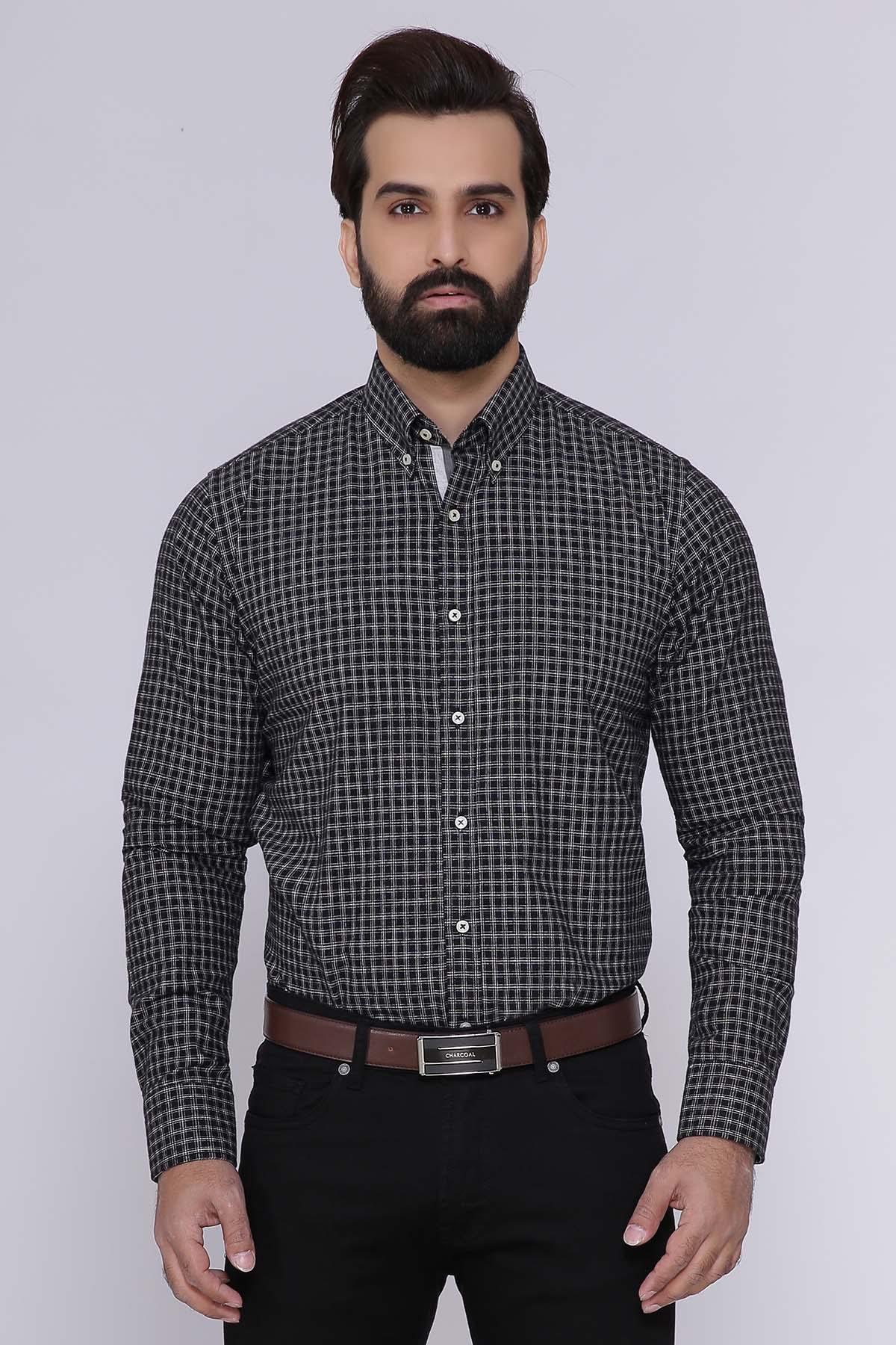 SEMI FORMAL SHIRTS BUTTON DOWN WINTER FULL SLEEVE BLACK at Charcoal Clothing
