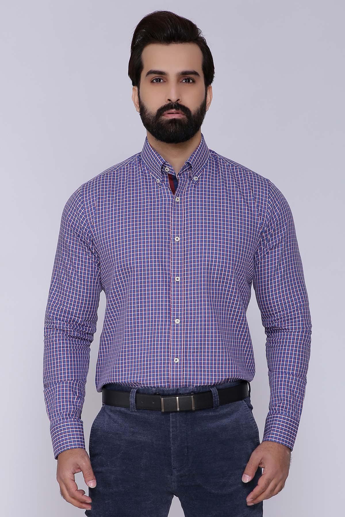 SEMI FORMAL SHIRTS BUTTON DOWN WINTER FULL SLEEVE BLUE at Charcoal Clothing