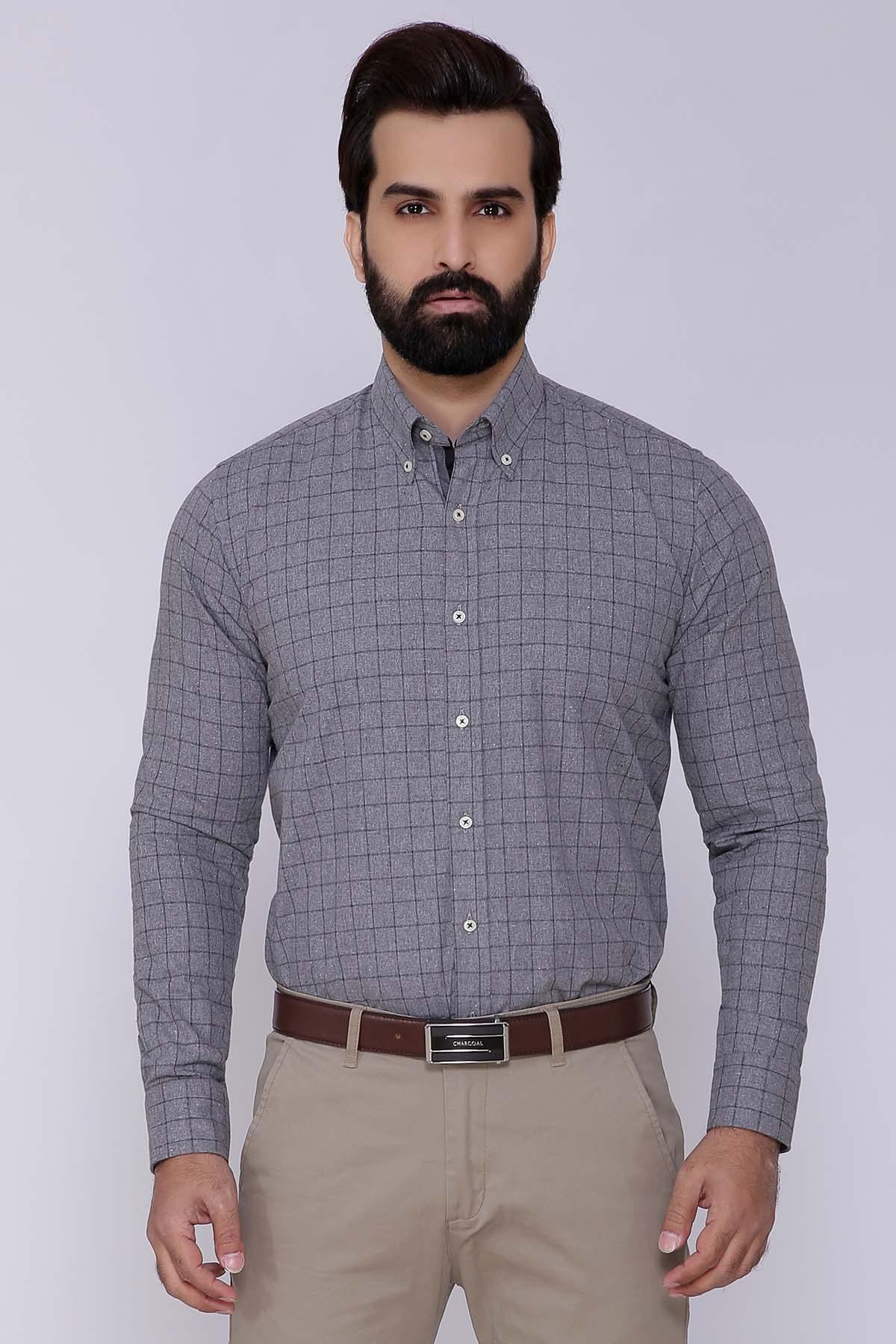 SEMI FORMAL SHIRTS BUTTON DOWN WINTER FULL SLEEVE GREY at Charcoal Clothing