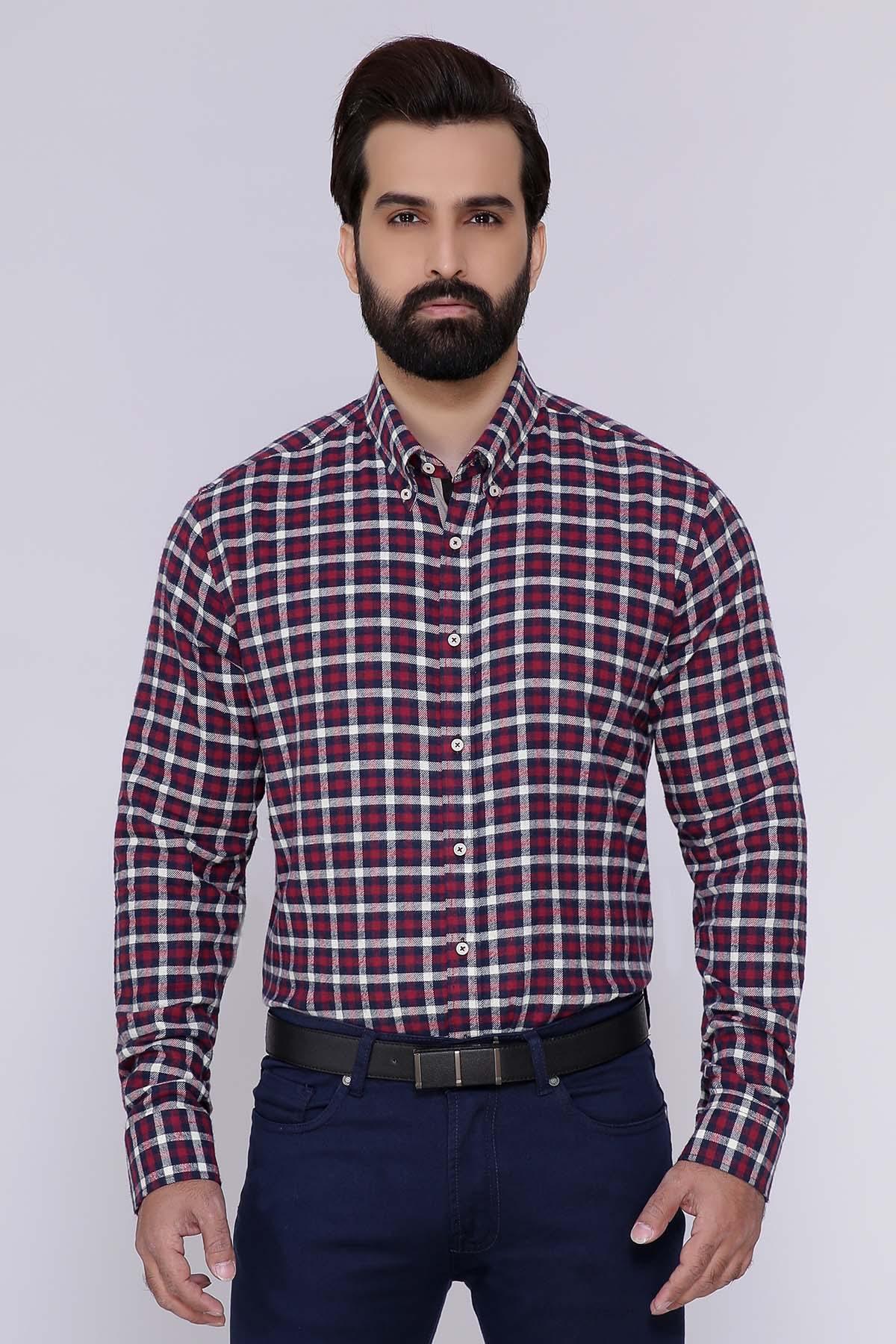 SEMI FORMAL SHIRTS BUTTON DOWN WINTER FULL SLEEVE MAROON NAVY at Charcoal Clothing