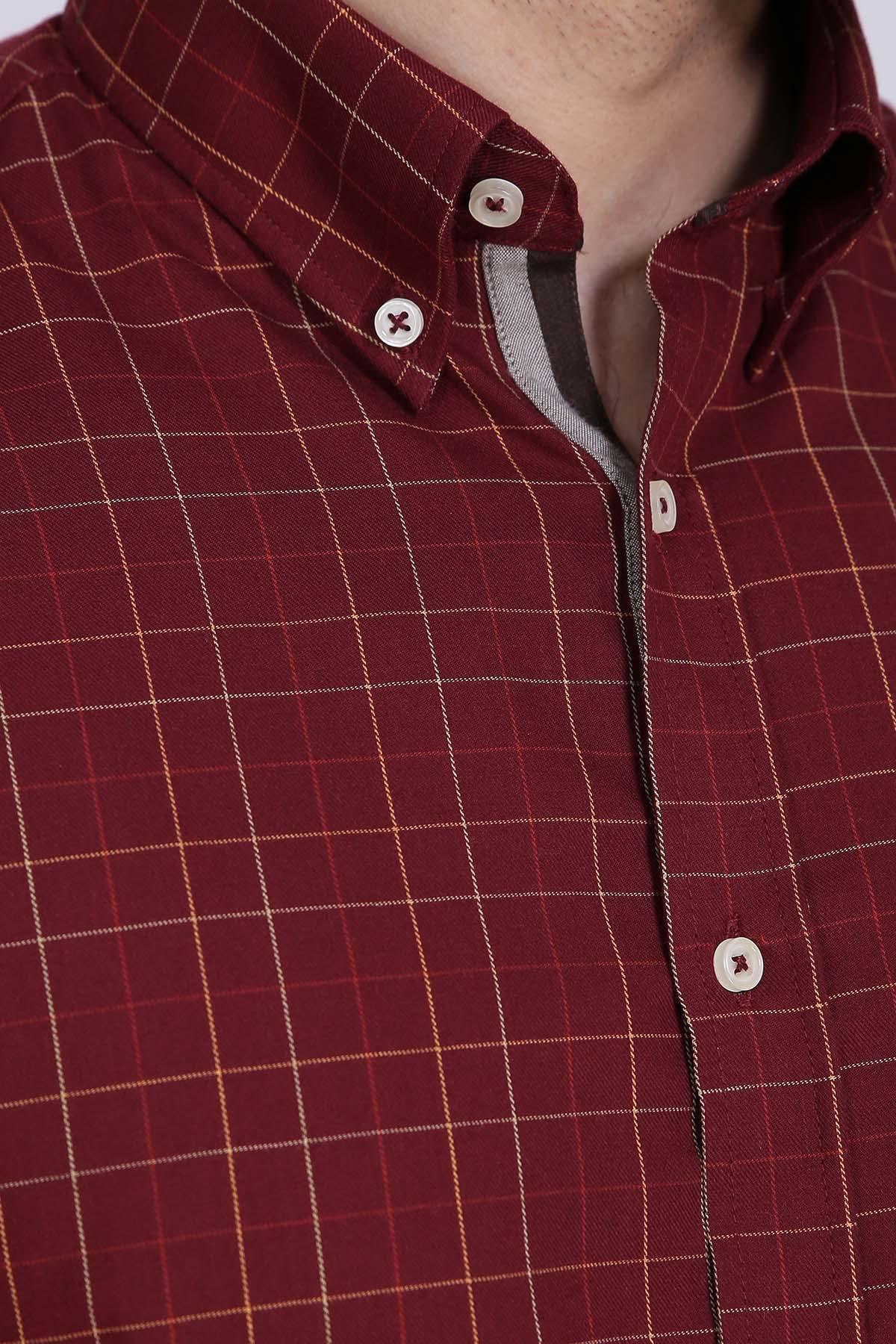 SEMI FORMAL SHIRTS BUTTON DOWN WINTER FULL SLEEVE MAROON at Charcoal Clothing