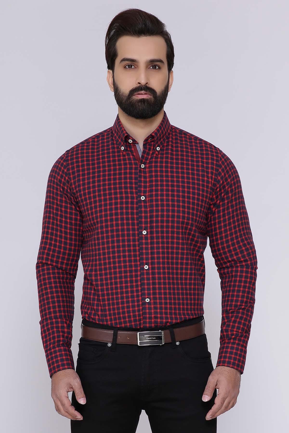 SEMI FORMAL SHIRTS BUTTON DOWN WINTER FULL SLEEVE RED NAVY at Charcoal Clothing