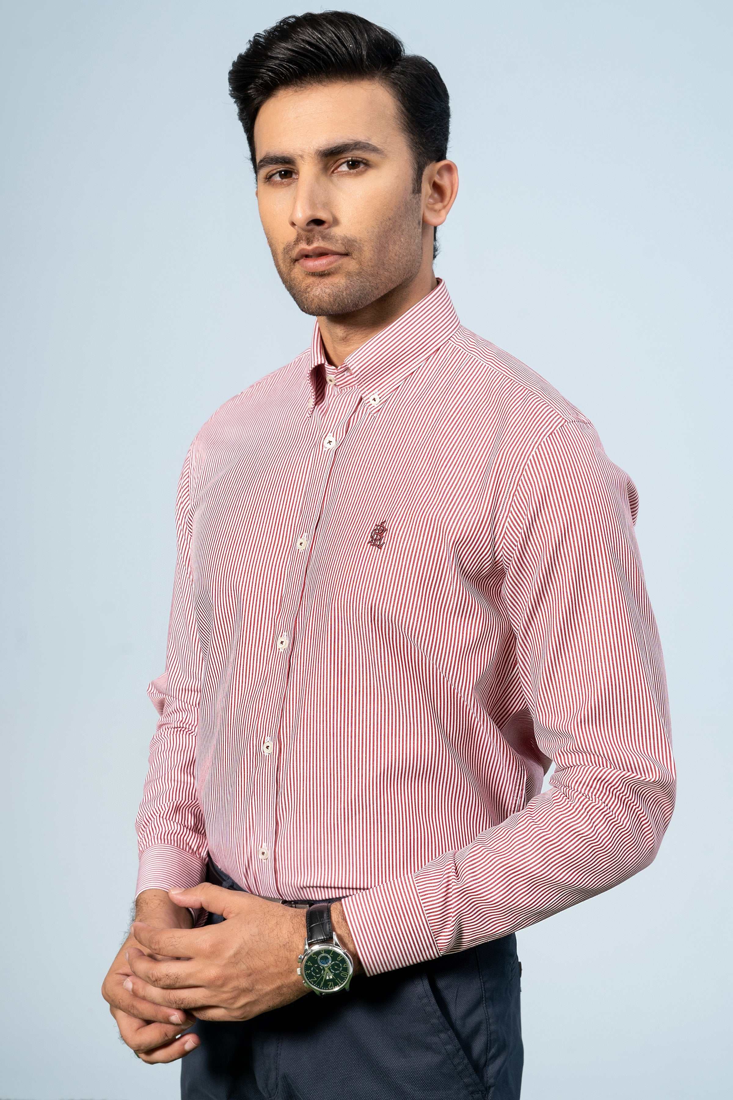 SEMI FORMAL SHIRTS MAROON STRIPER at Charcoal Clothing