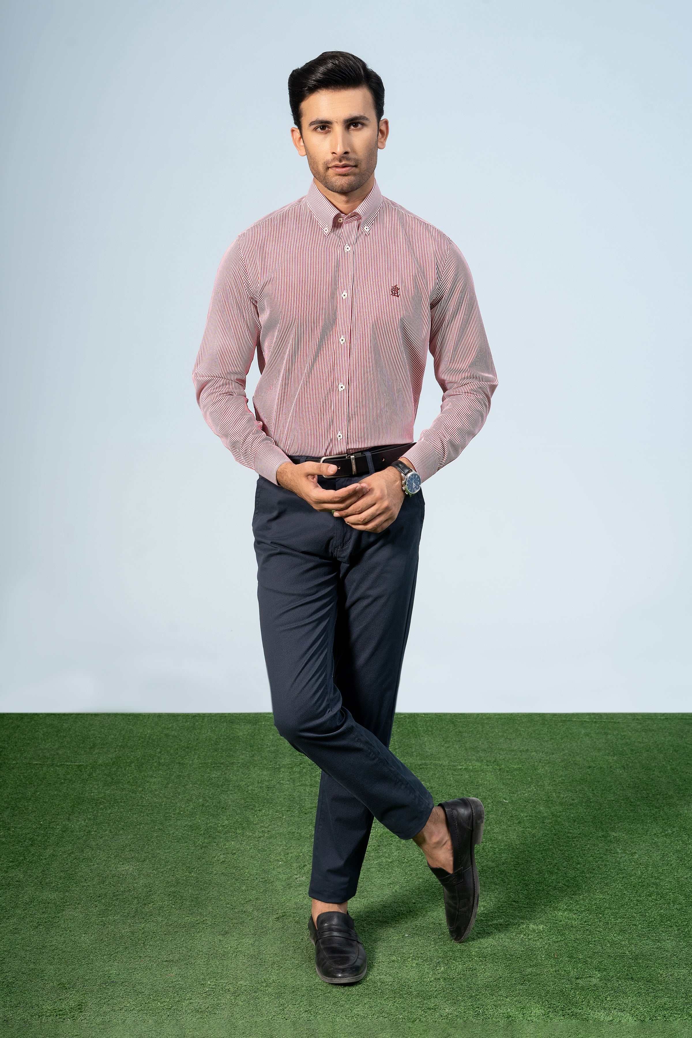 SEMI FORMAL SHIRTS MAROON STRIPER at Charcoal Clothing