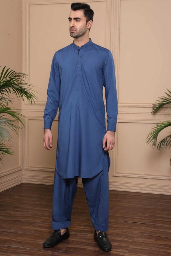 SHALWAR KAMEEZ BAN COLLAR BLUE at Charcoal Clothing