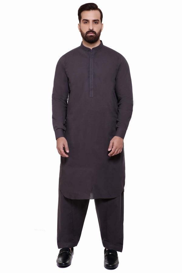SHALWAR KAMEEZ BAN COLLAR CARAMEL BROWN at Charcoal Clothing