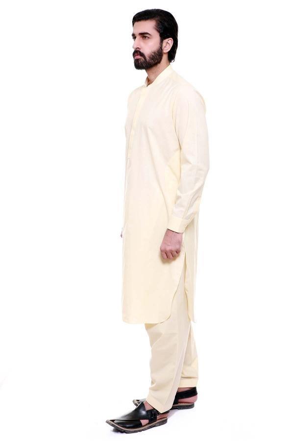 SHALWAR KAMEEZ BAN COLLAR CREAM at Charcoal Clothing