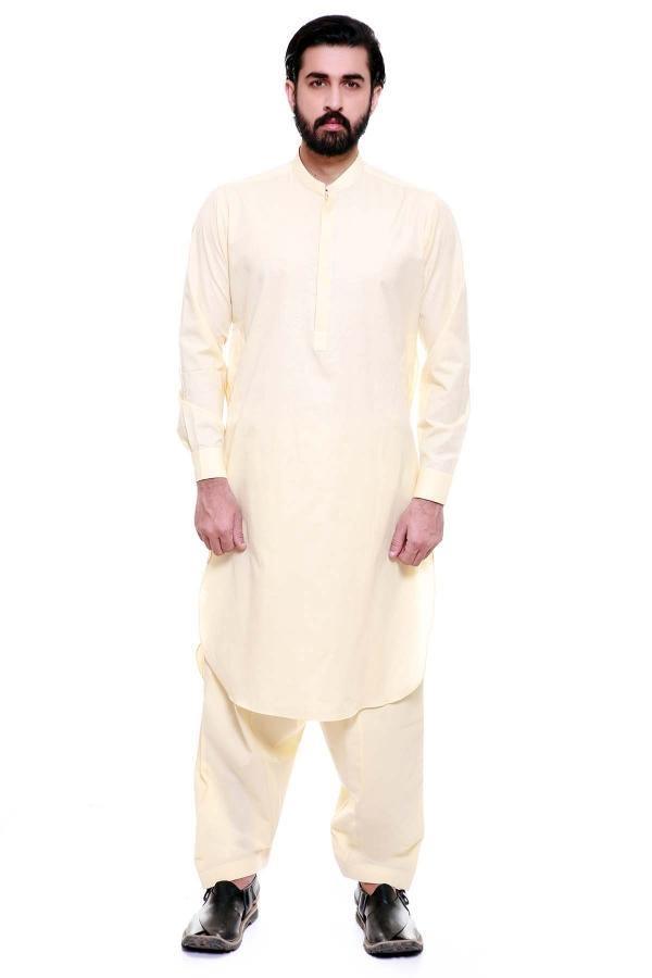 SHALWAR KAMEEZ BAN COLLAR CREAM at Charcoal Clothing