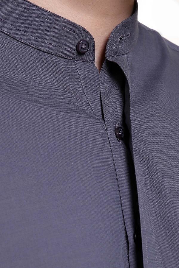 SHALWAR KAMEEZ BAN COLLAR DARK GREY at Charcoal Clothing