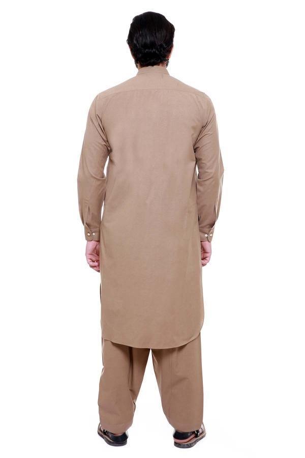 SHALWAR KAMEEZ BAN COLLAR LIGHT BROWN at Charcoal Clothing