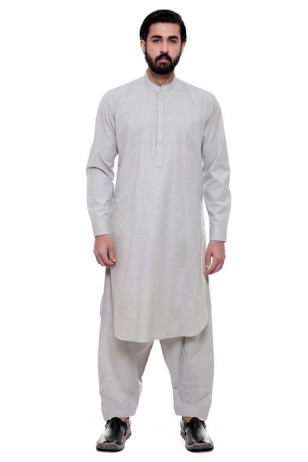 SHALWAR KAMEEZ BAN COLLAR LIGHT GREY at Charcoal Clothing