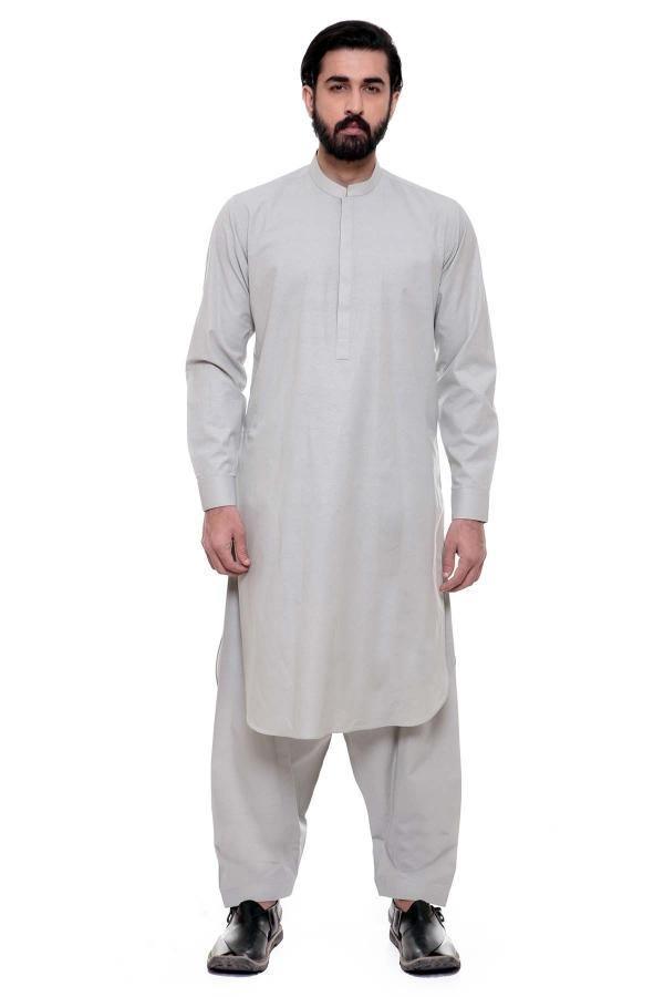 SHALWAR KAMEEZ BAN COLLAR LIGHT GREY Charcoal Clothing