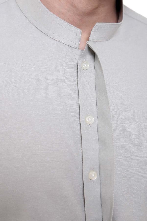 SHALWAR KAMEEZ BAN COLLAR LIGHT GREY at Charcoal Clothing