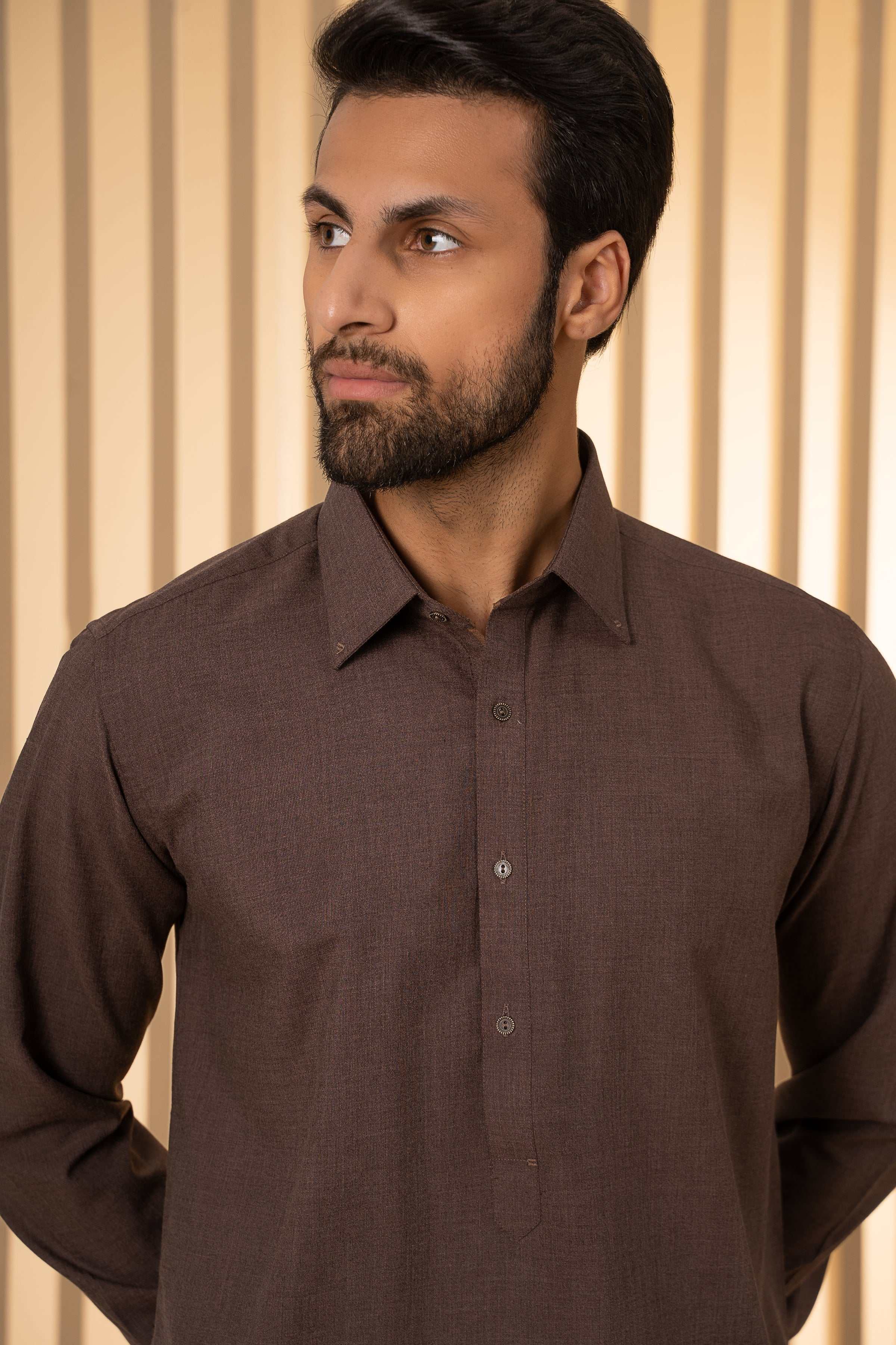 SHALWAR KAMEEZ DARK BROWN MELANGE at Charcoal Clothing