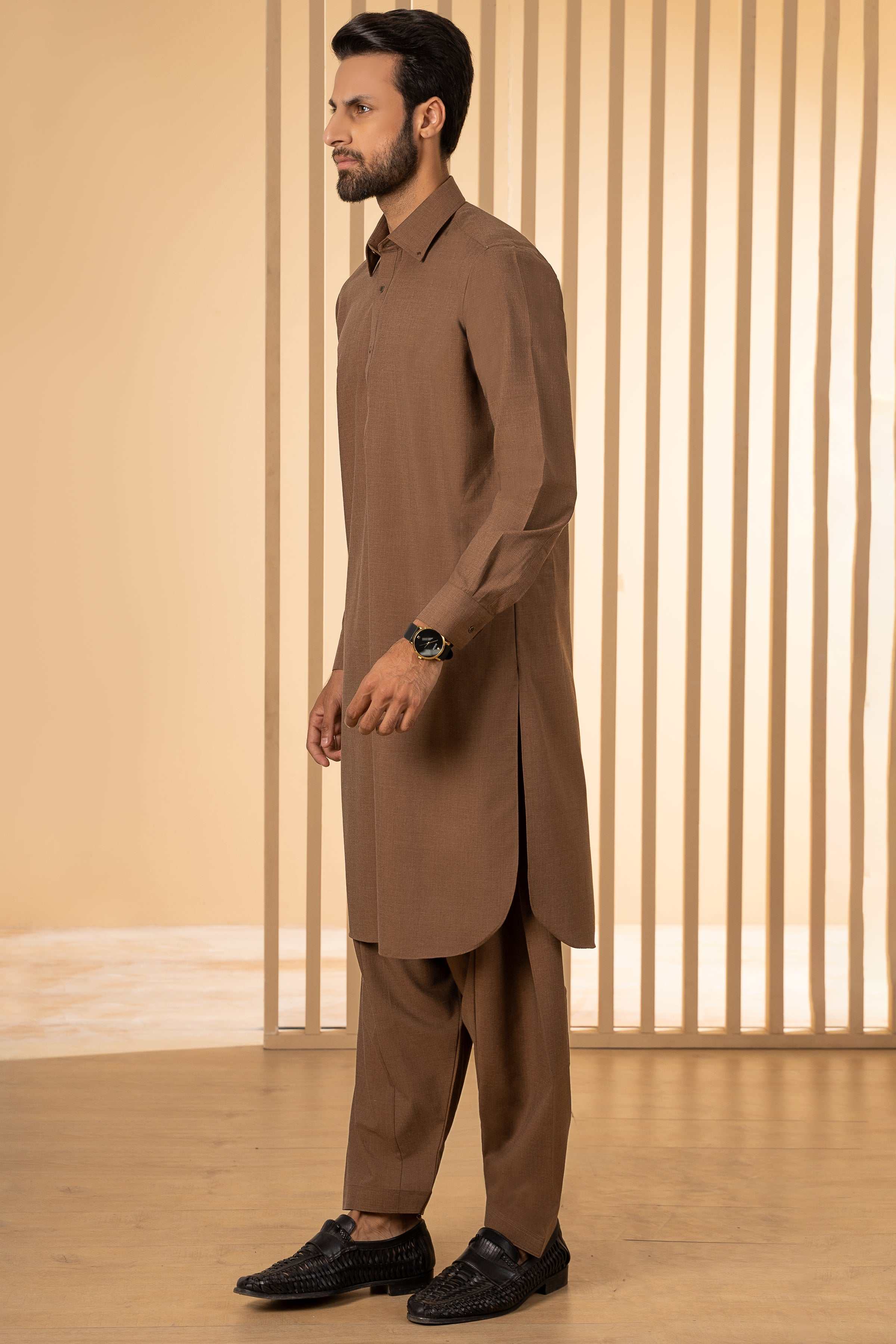 SHALWAR KAMEEZ KHAKI MELANGE at Charcoal Clothing