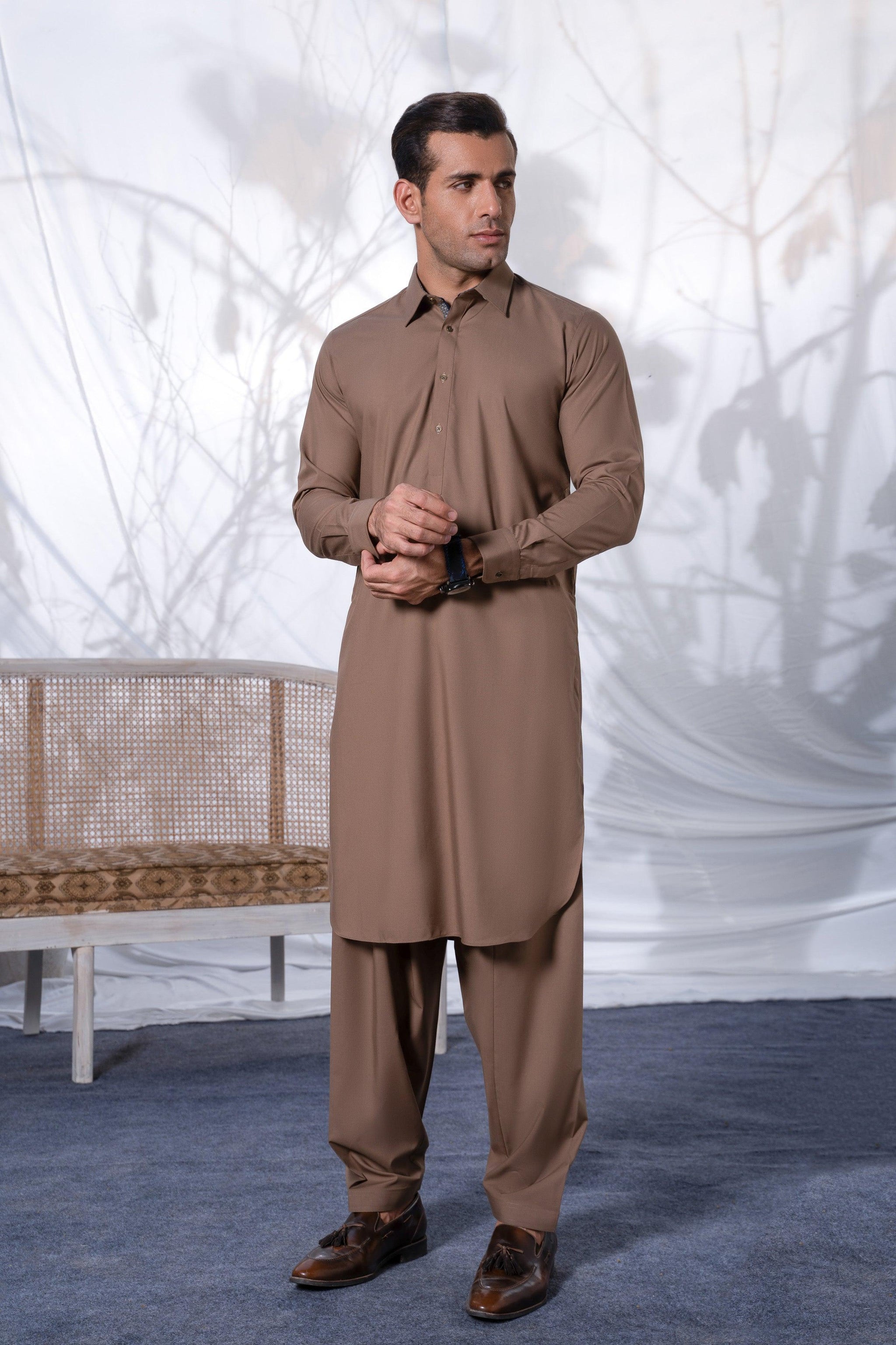 Demir Dark Khaki Kameez Shalwar