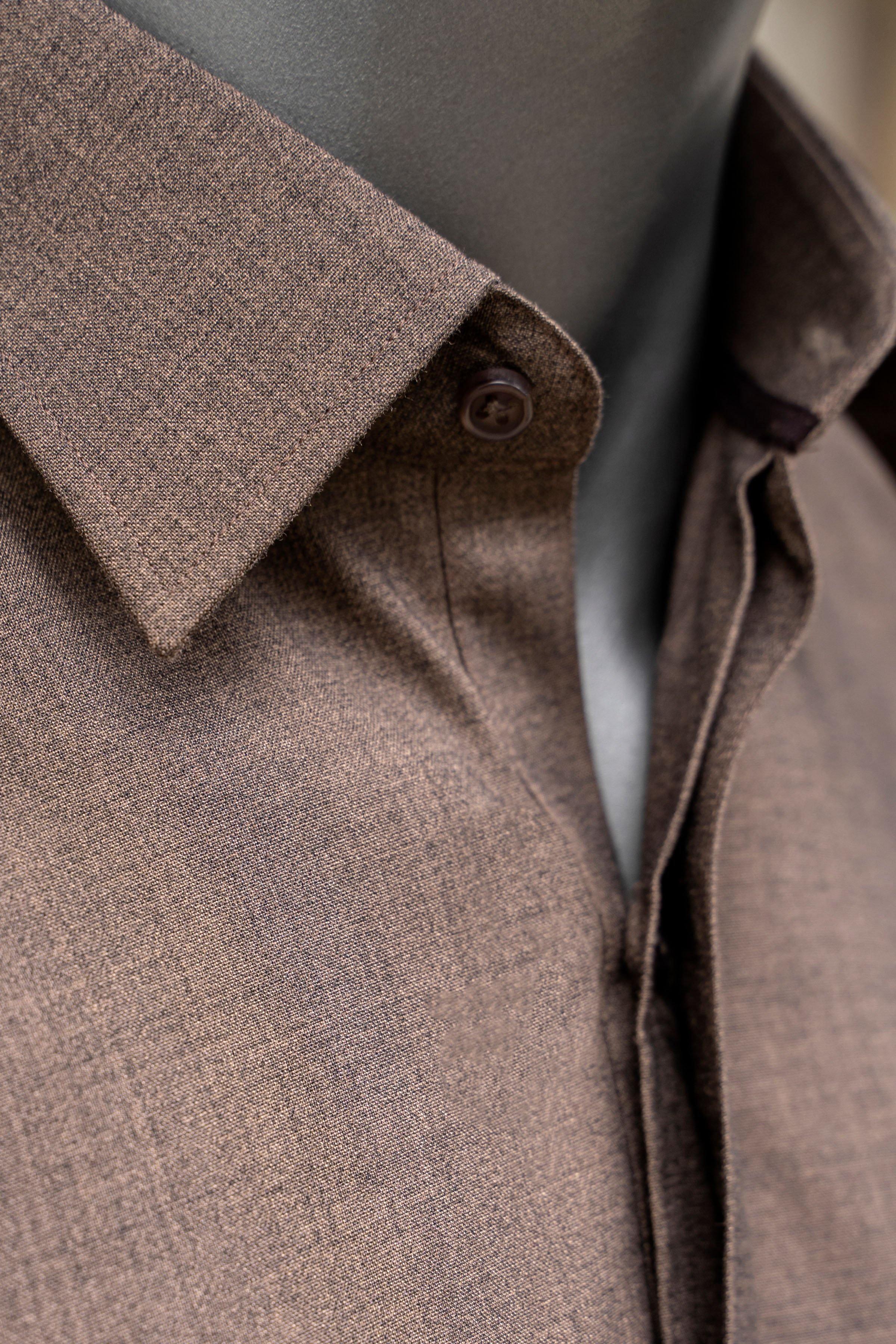 Brown kameez collar and front button placket detail, textured fabric