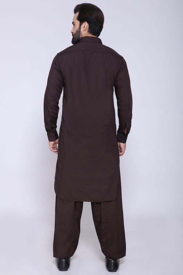SHALWAR KAMEEZ WITH COLLAR BROWN at Charcoal Clothing