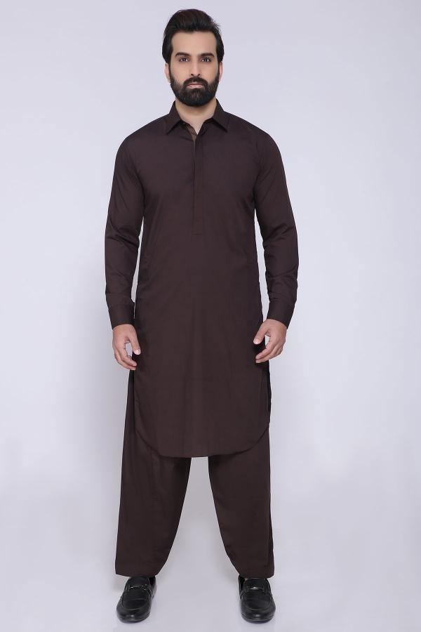 SHALWAR KAMEEZ WITH COLLAR BROWN at Charcoal Clothing