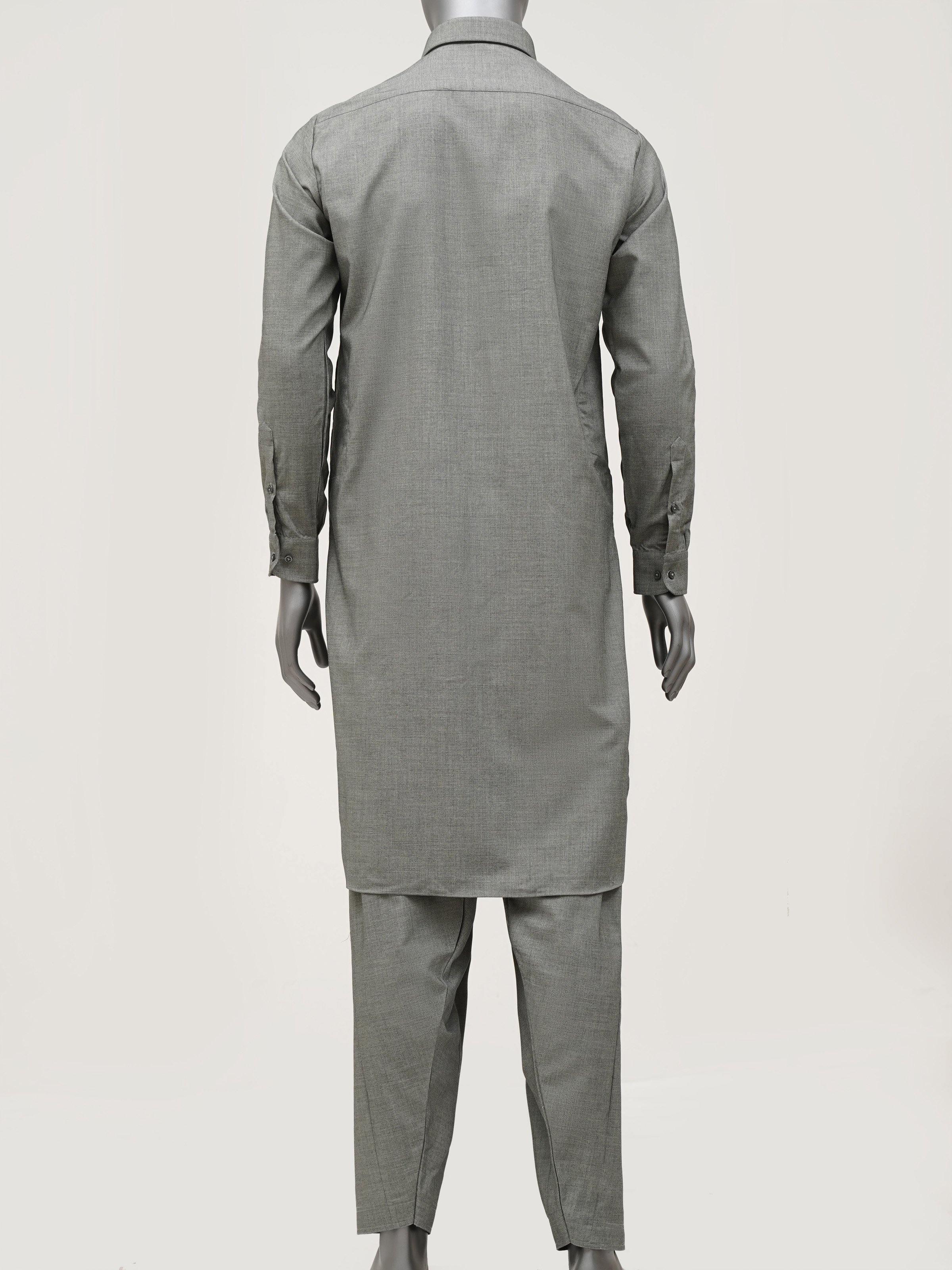 Light green shalwar kameez with collar, long sleeves, and matching straight pants