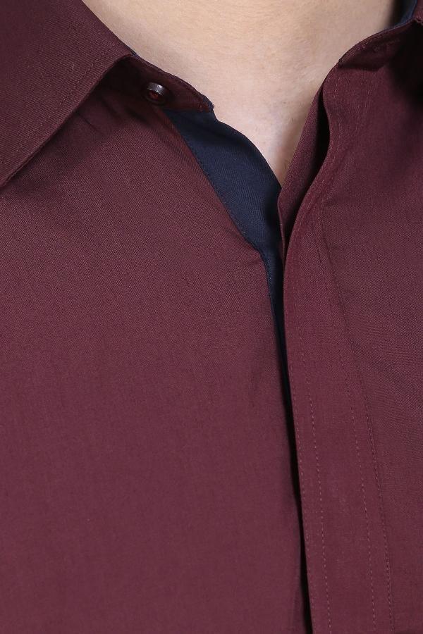 Maroon shalwar kameez collar placket detail with buttons