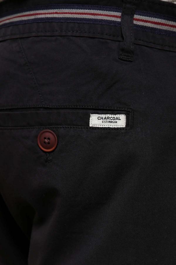 Charcoal shorts with striped waistband and small front logo patch