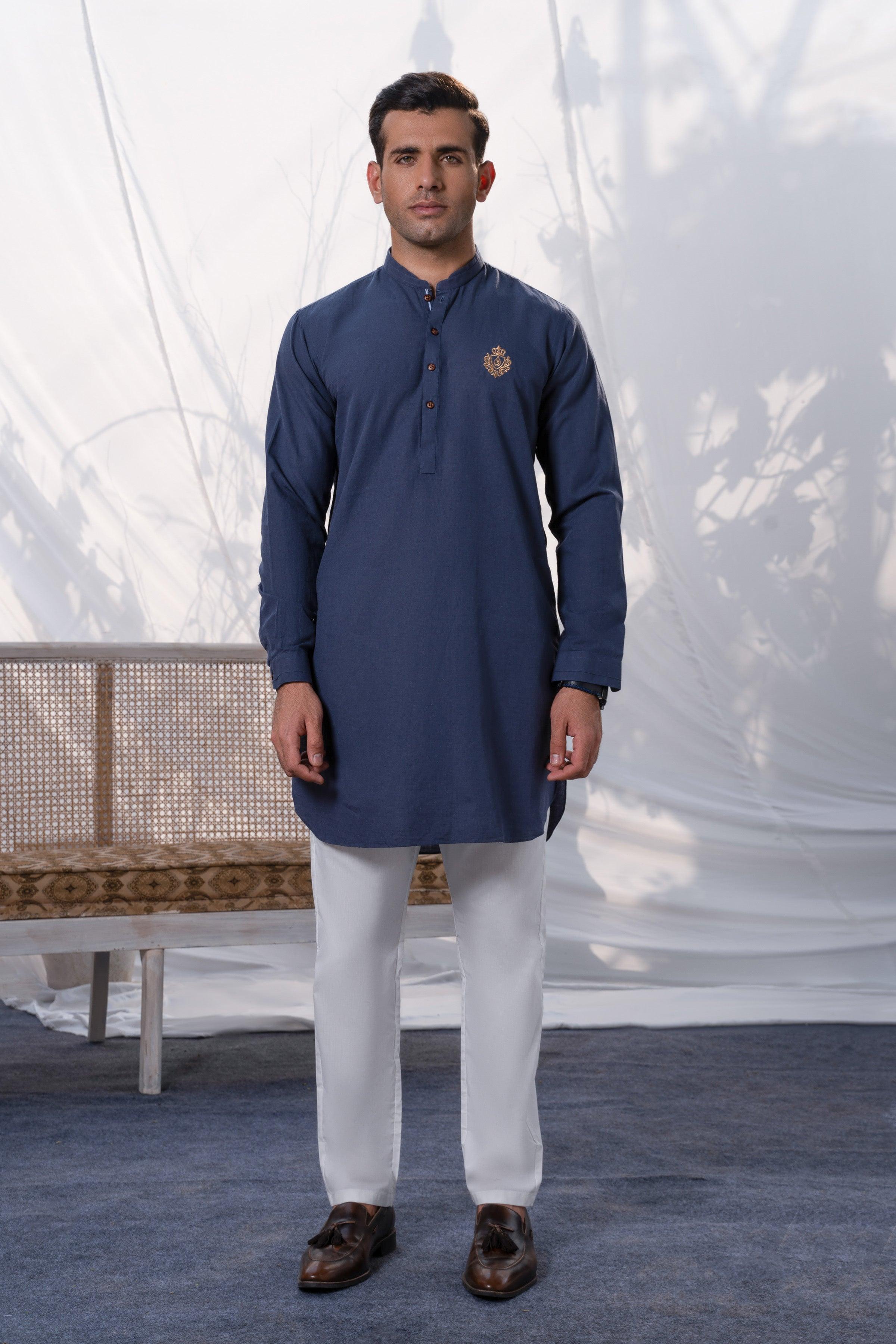 SHORT KURTA BLUE GREY at Charcoal Clothing