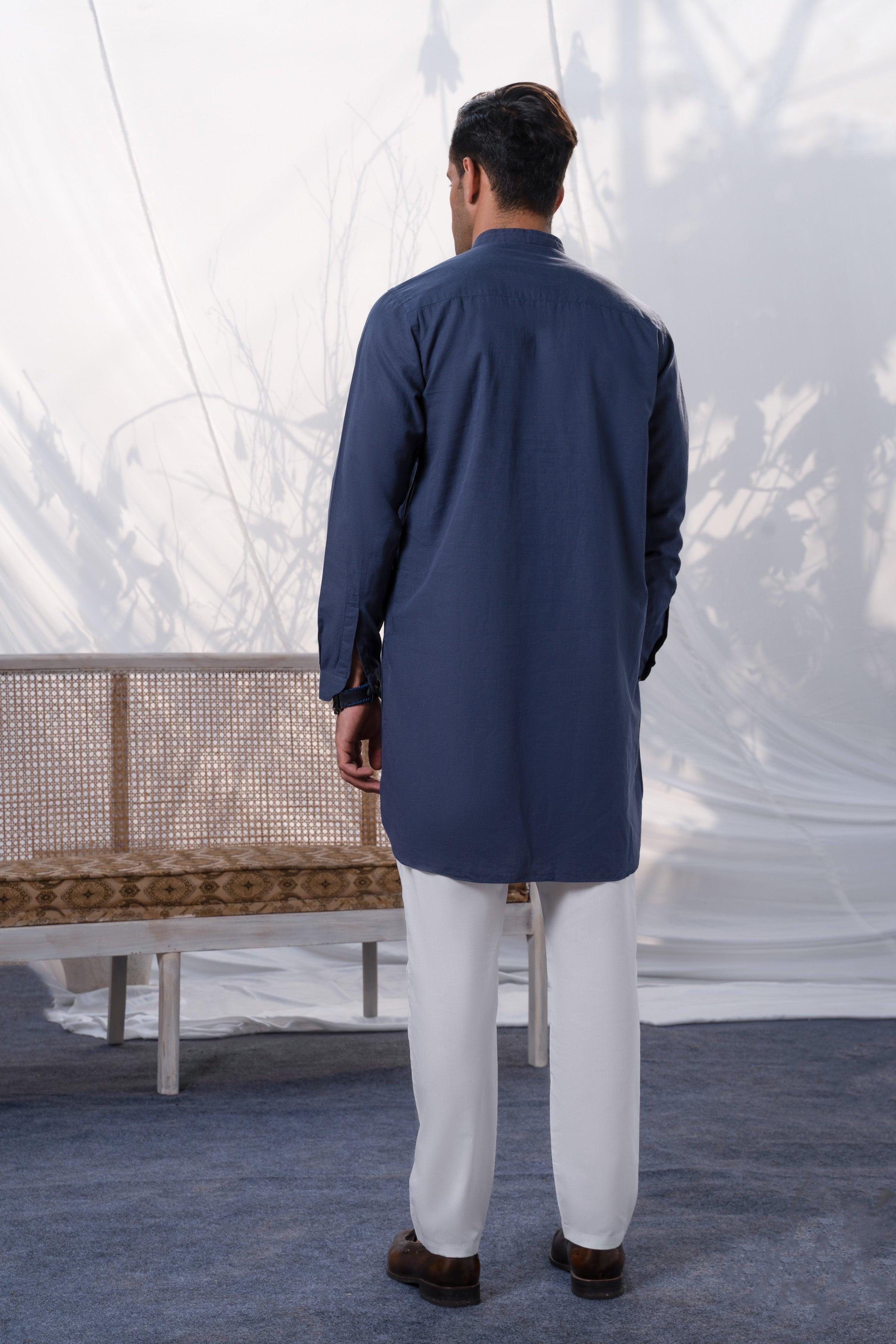 SHORT KURTA BLUE GREY at Charcoal Clothing