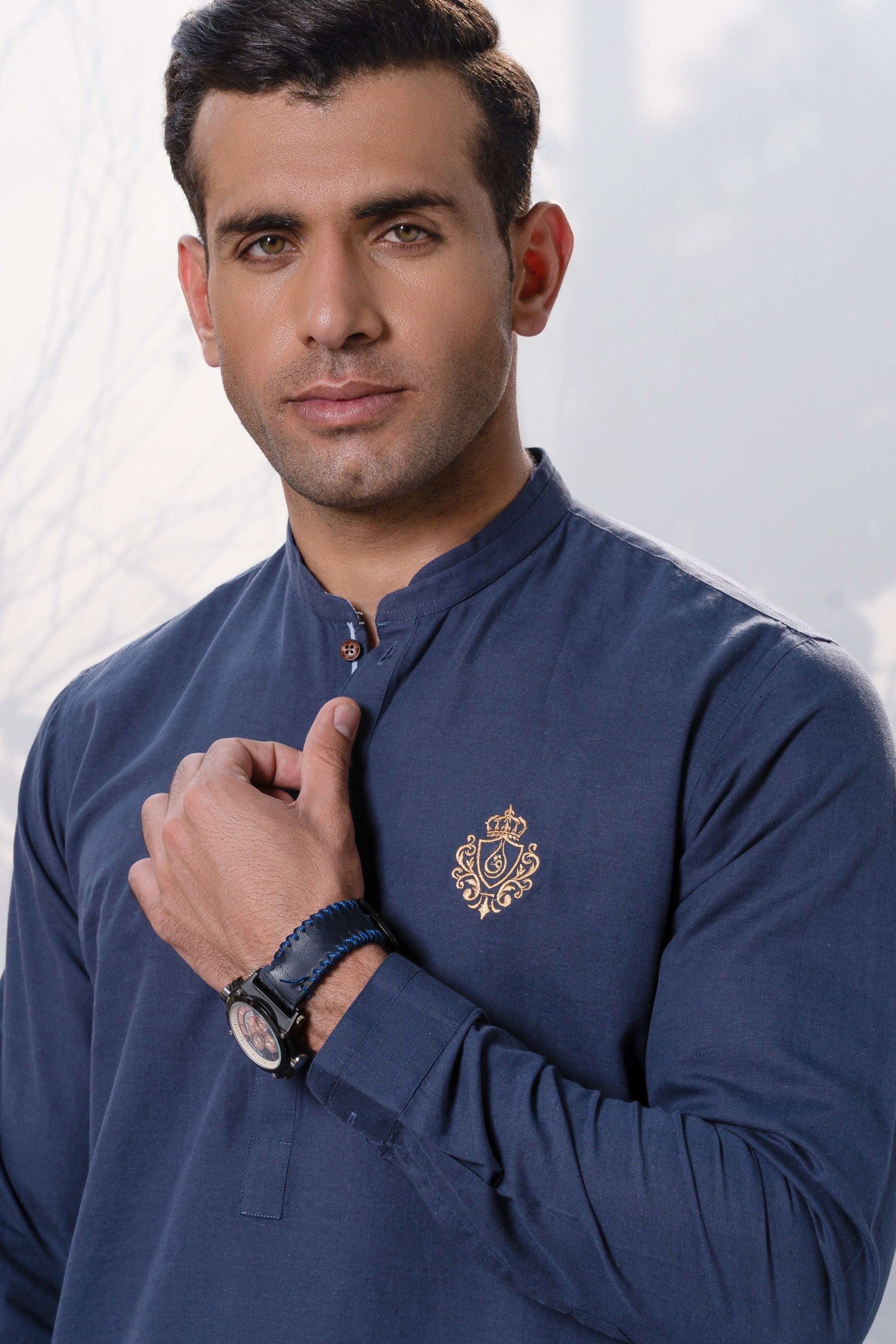 SHORT KURTA BLUE GREY at Charcoal Clothing