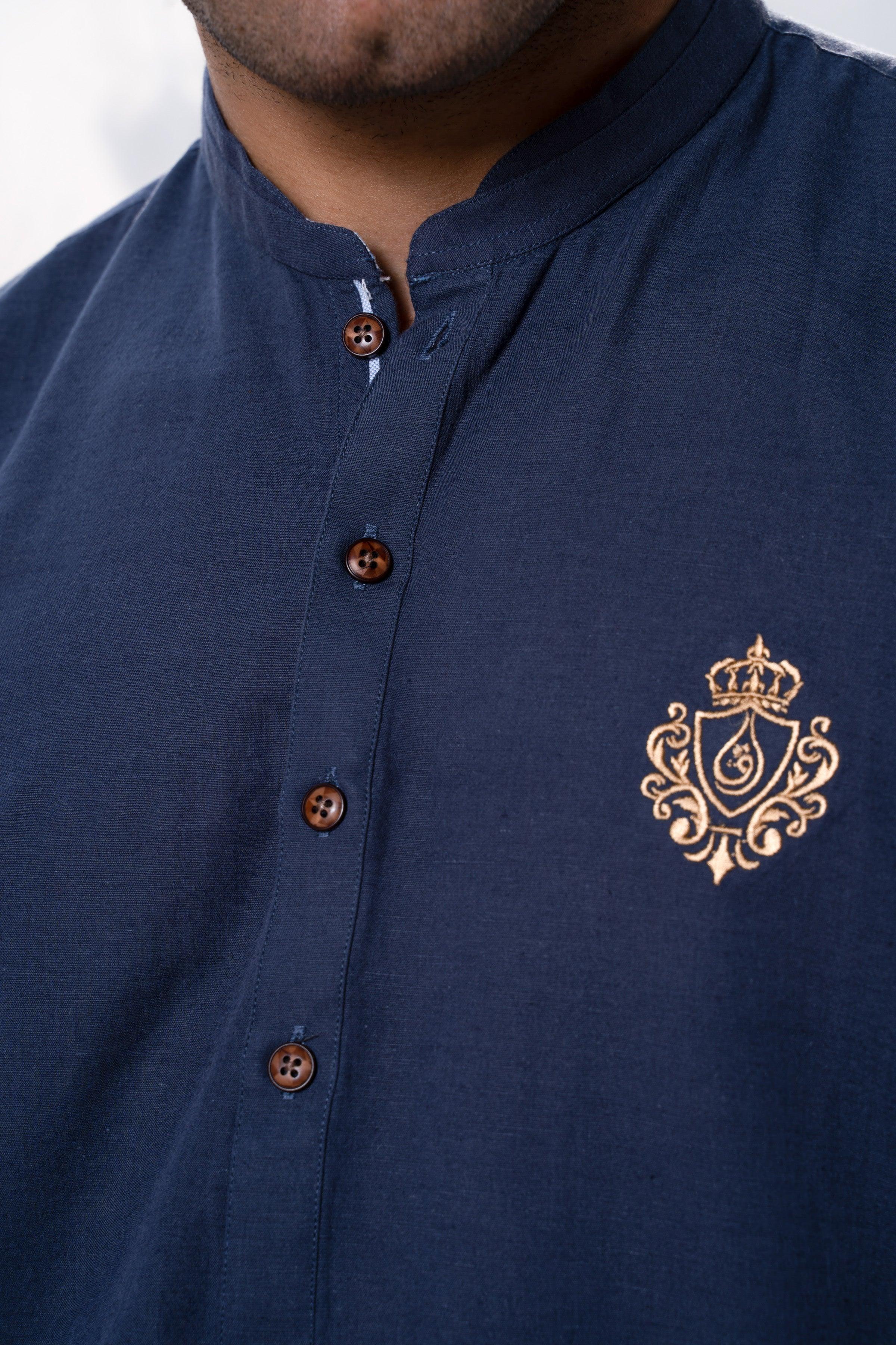 SHORT KURTA BLUE GREY at Charcoal Clothing