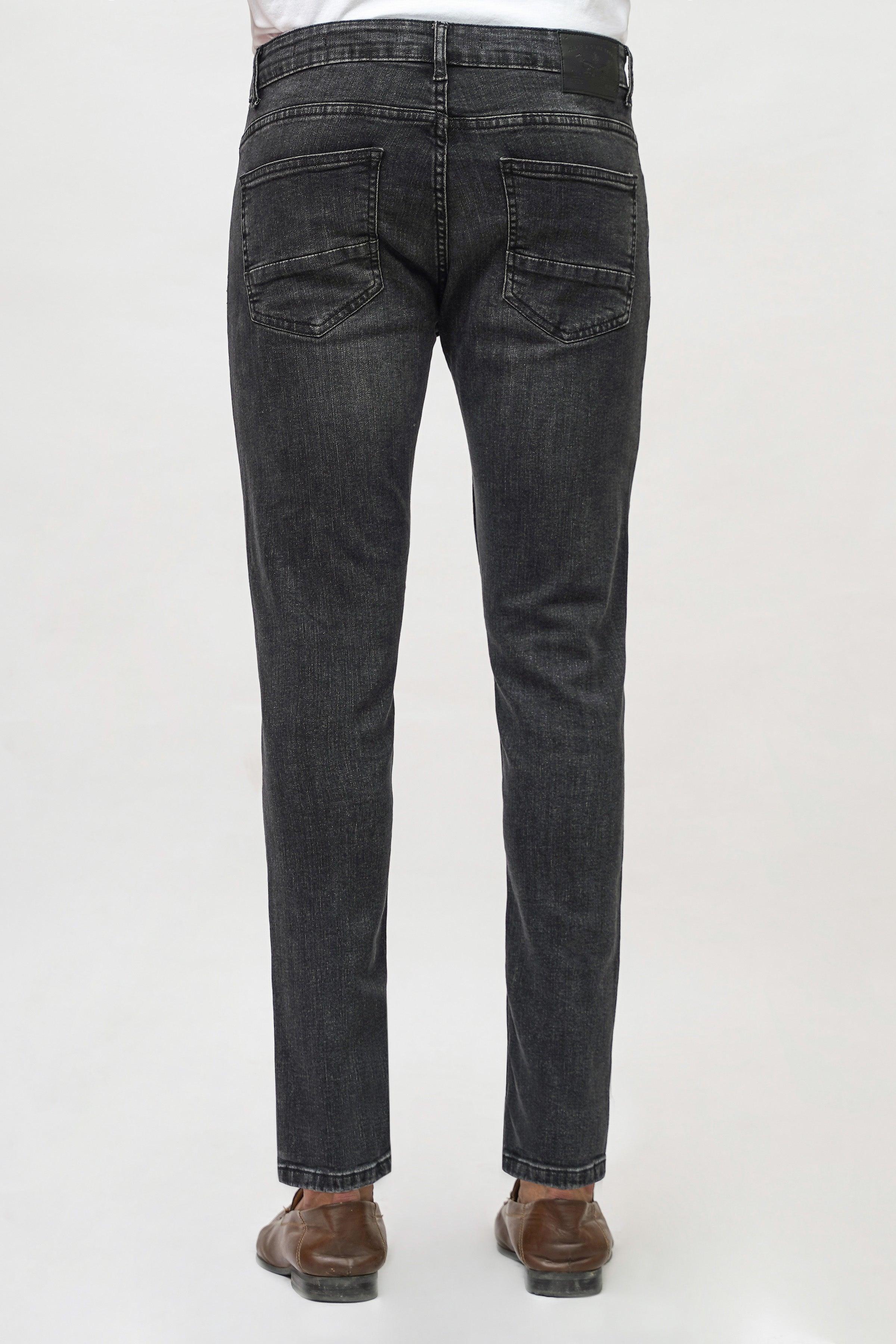 Dark grey skinny-fit denim jeans, five-pocket with button fly