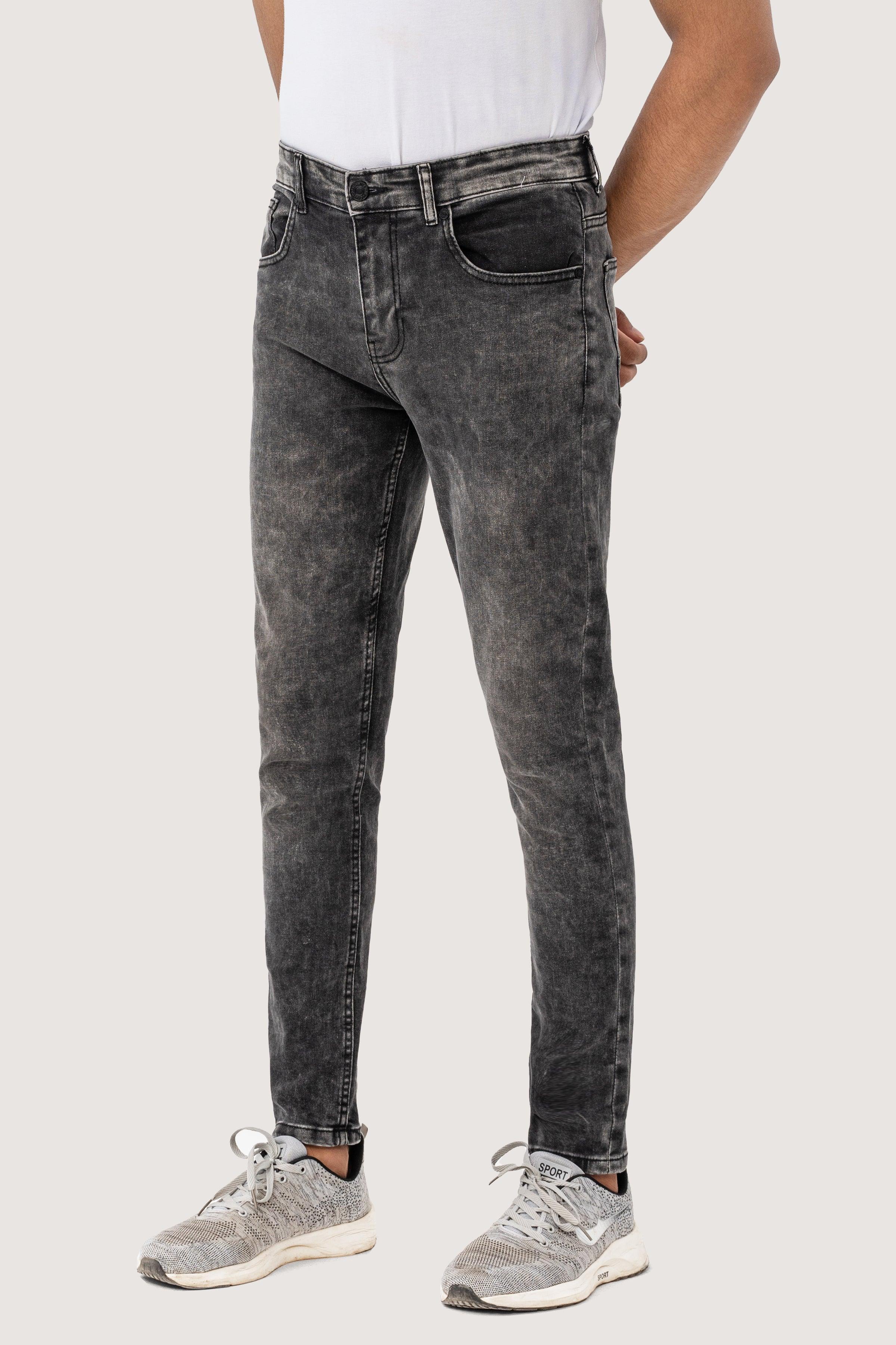SKINNY LEG DENIM JEANS GREY RANDOM WASHED at Charcoal Clothing