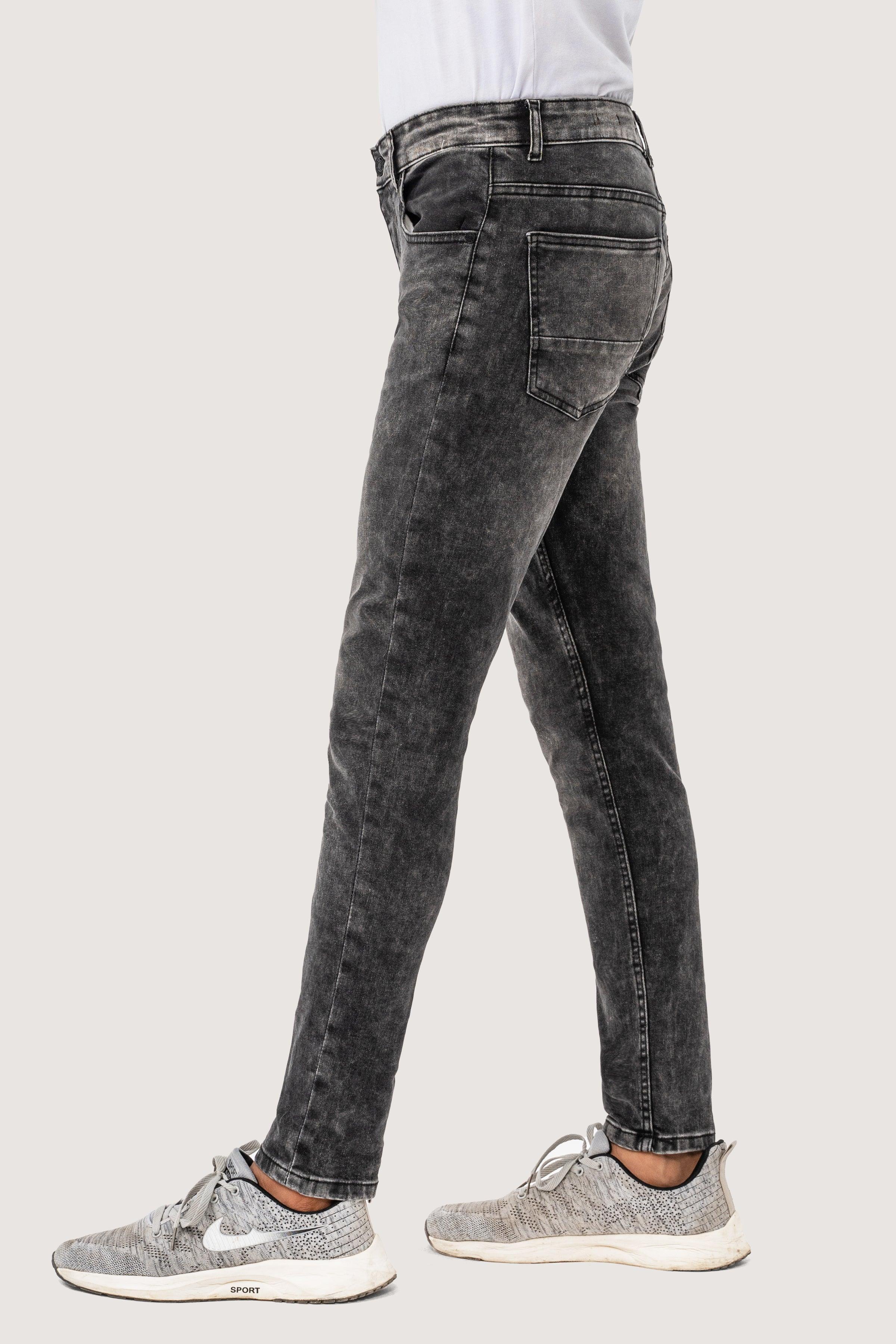 SKINNY LEG DENIM JEANS GREY RANDOM WASHED at Charcoal Clothing
