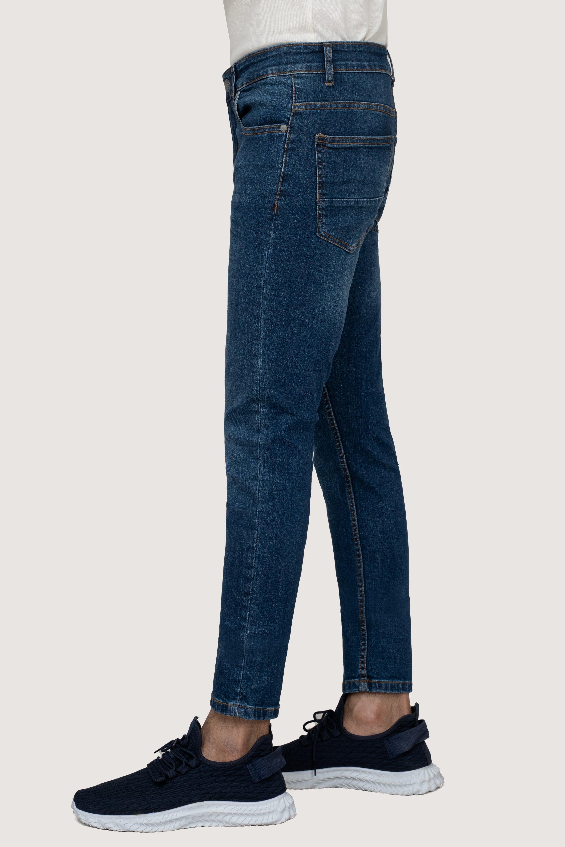 SKINNY LEG DENIM JEANS MID BLUE at Charcoal Clothing