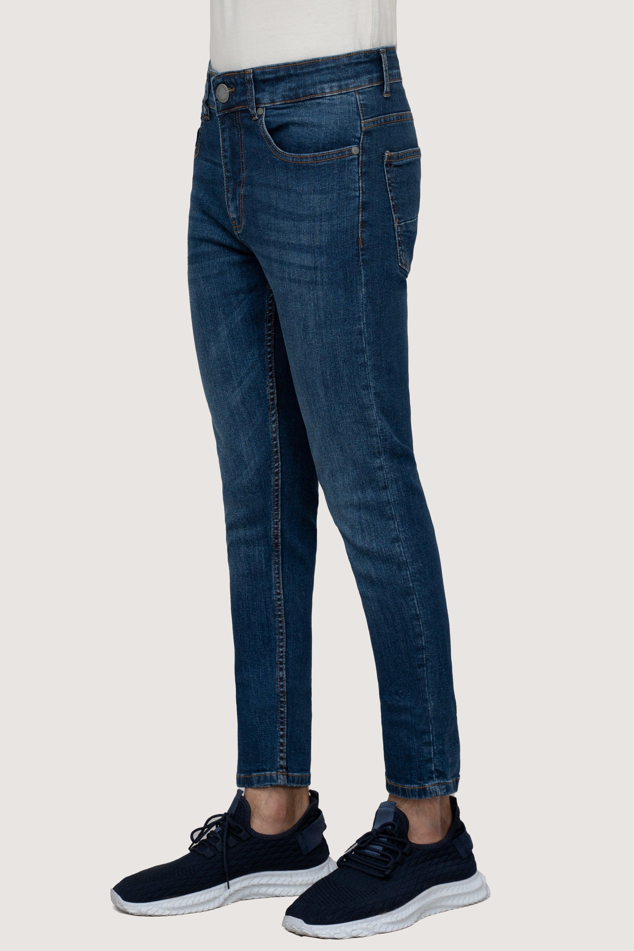 SKINNY LEG DENIM JEANS MID BLUE at Charcoal Clothing