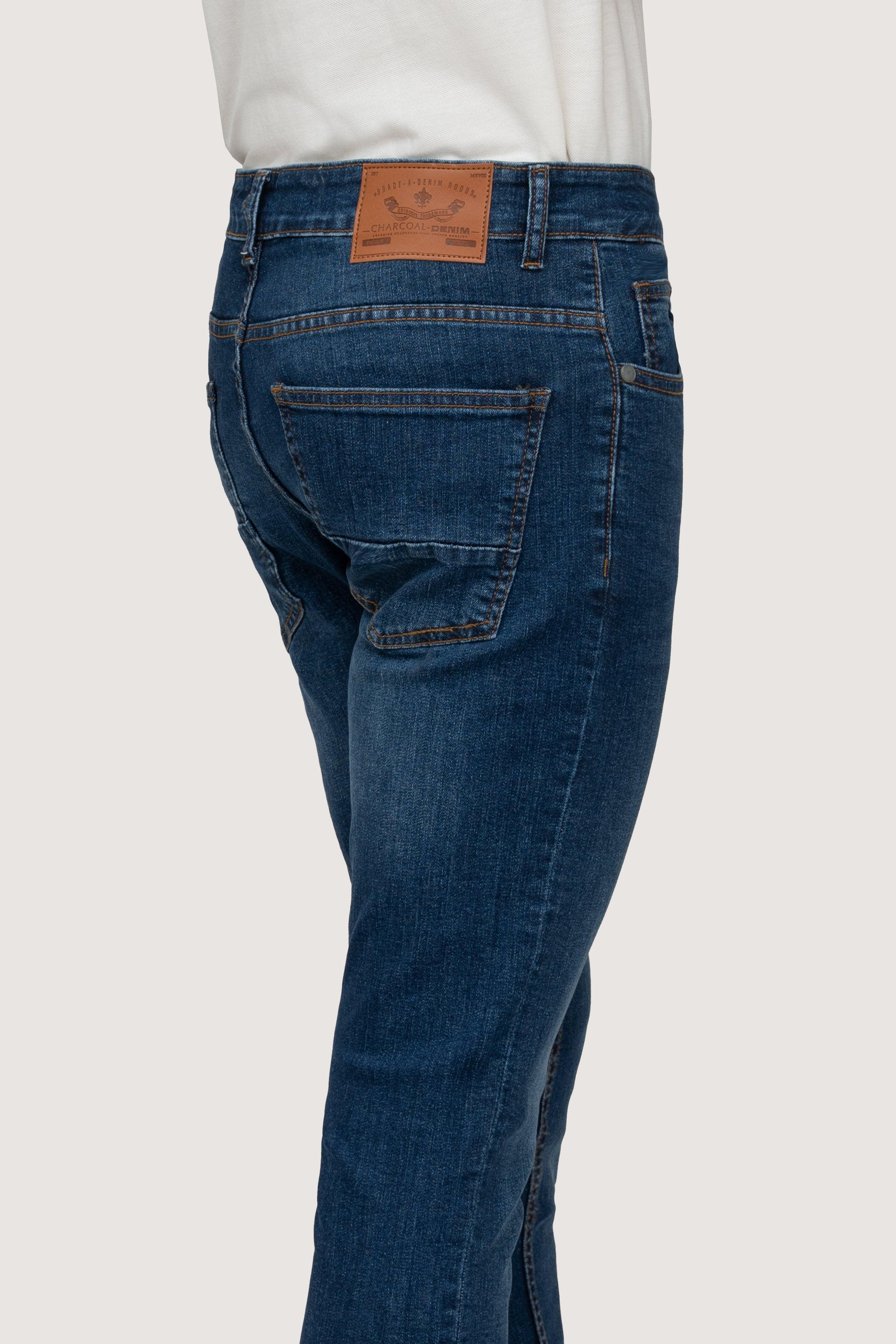 SKINNY LEG DENIM JEANS MID BLUE at Charcoal Clothing