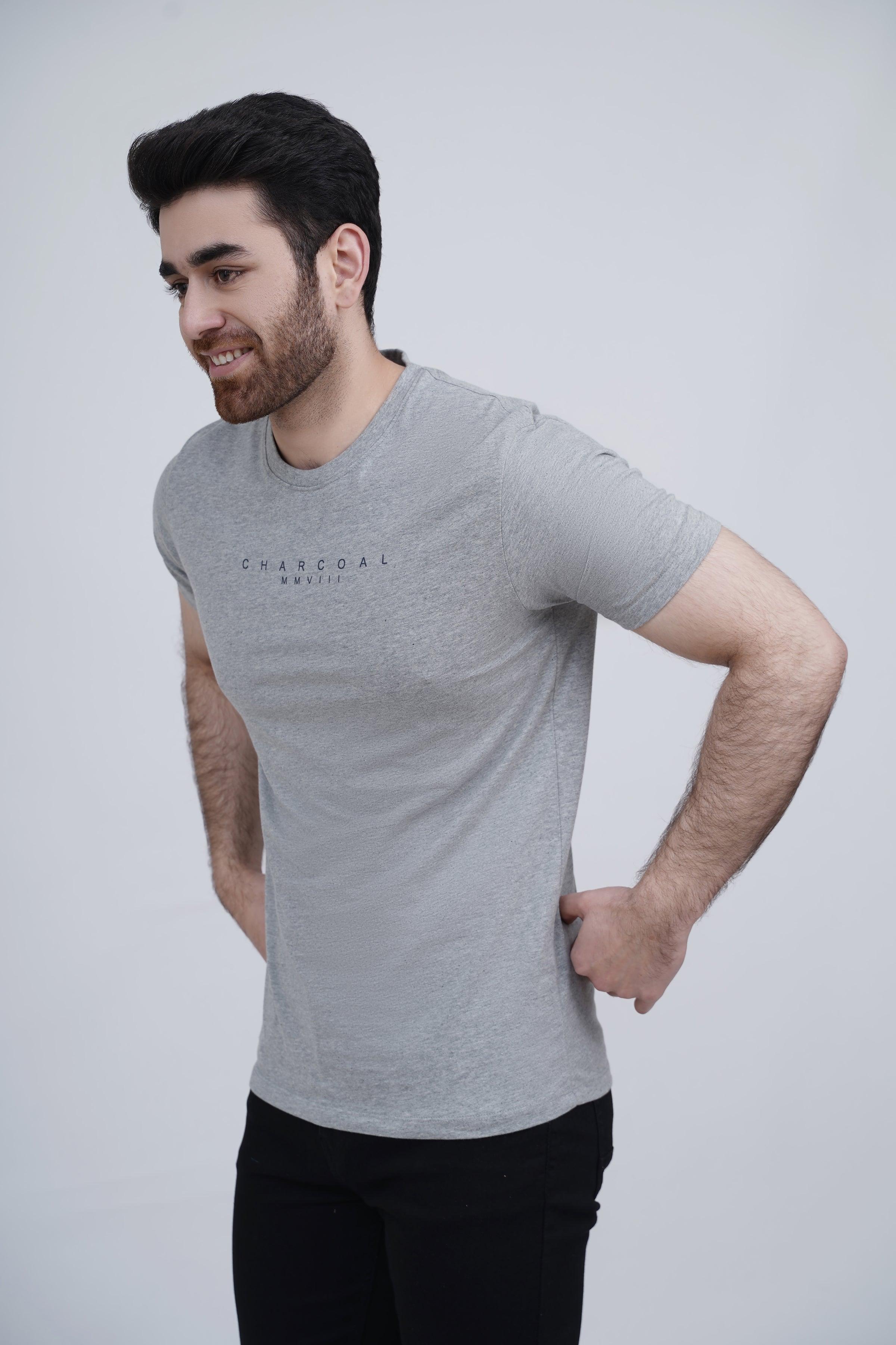 Grey melange sleepwear T-shirt, short-sleeve crew neck side view