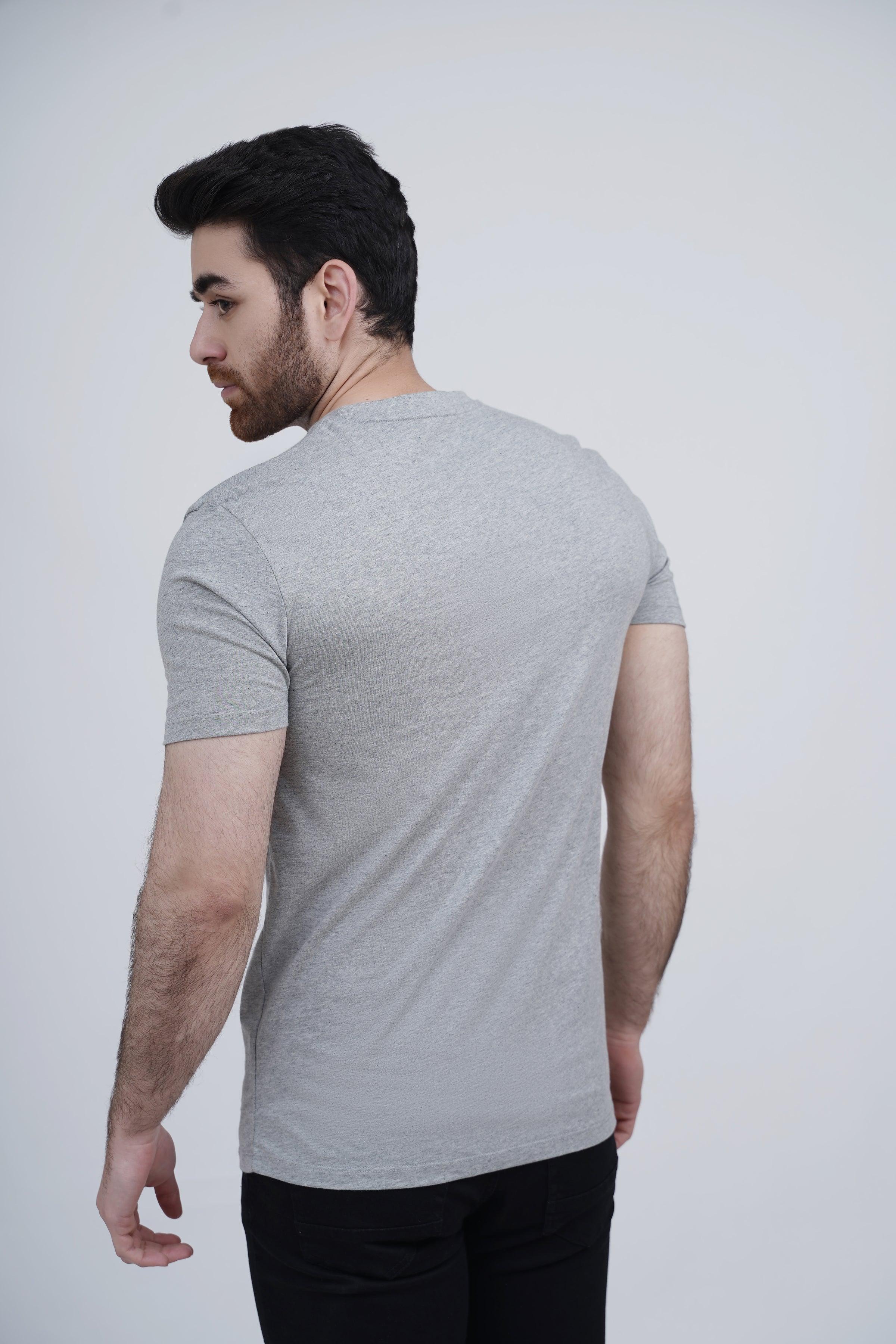 Grey melange sleepwear T-shirt, short-sleeve crew neck back view