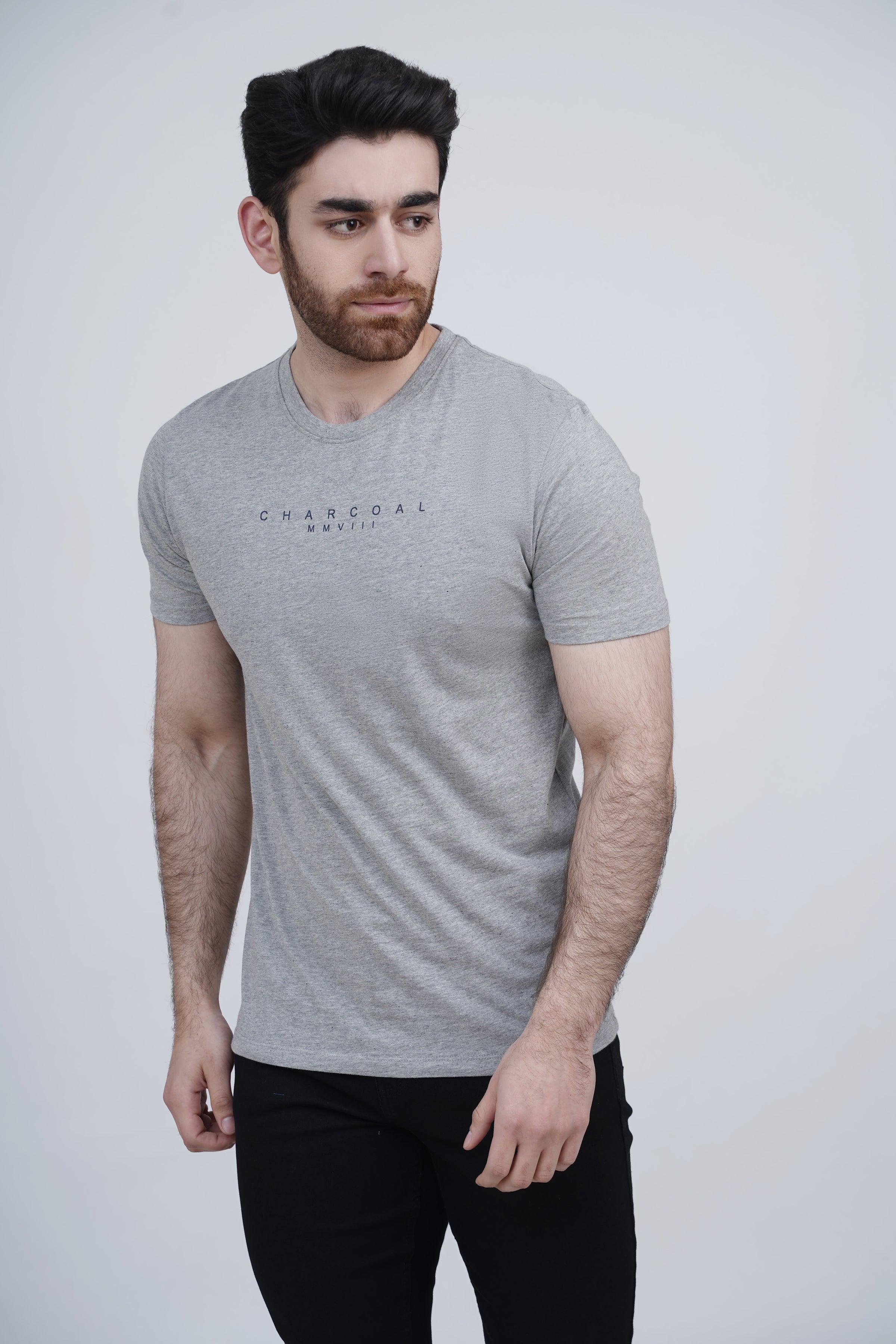 Grey melange sleepwear T-shirt, short-sleeve crew neck front view