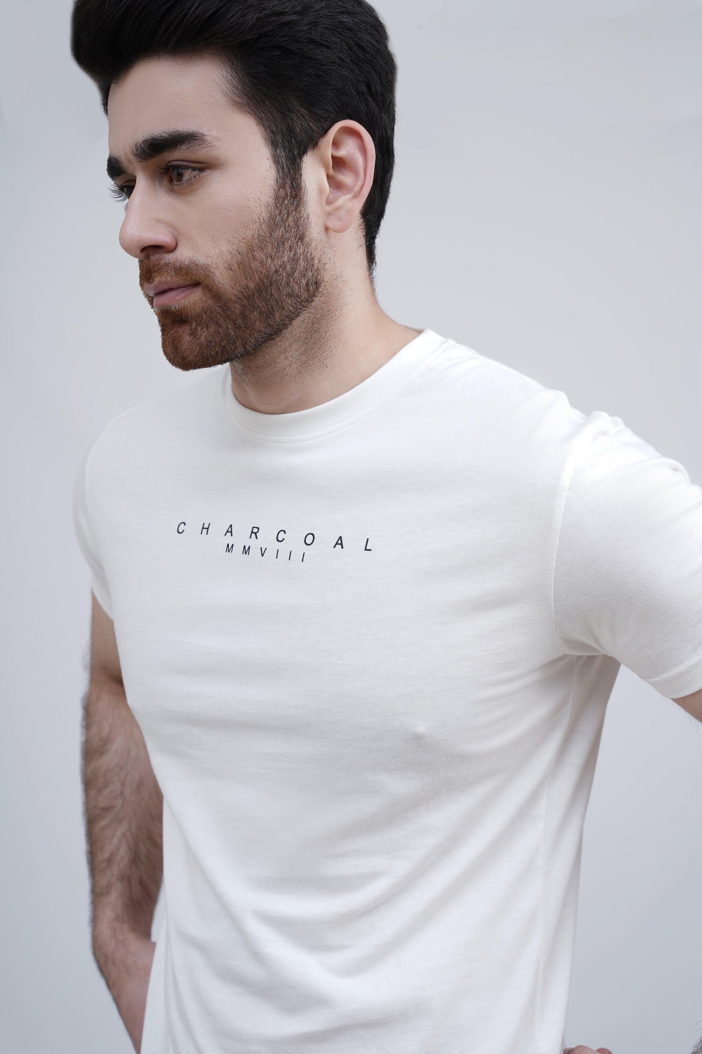 White crew-neck sleepwear T-shirt with small chest text logo