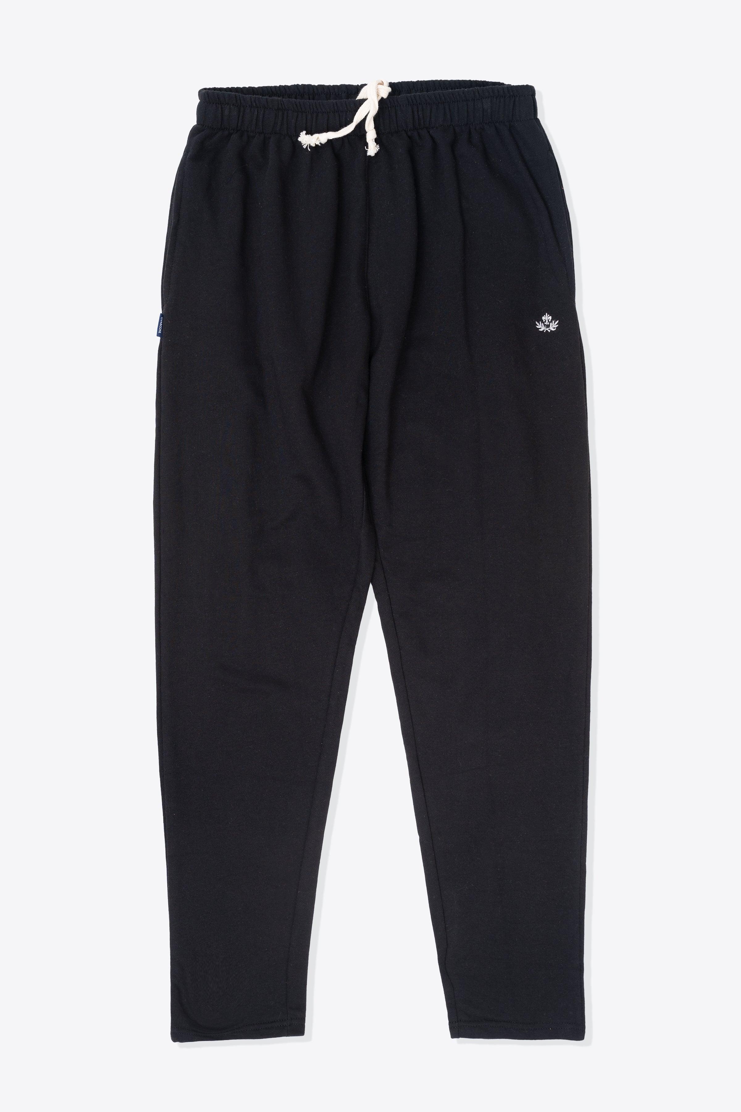 Black sleepwear trouser with elastic waistband and drawstring, side logo